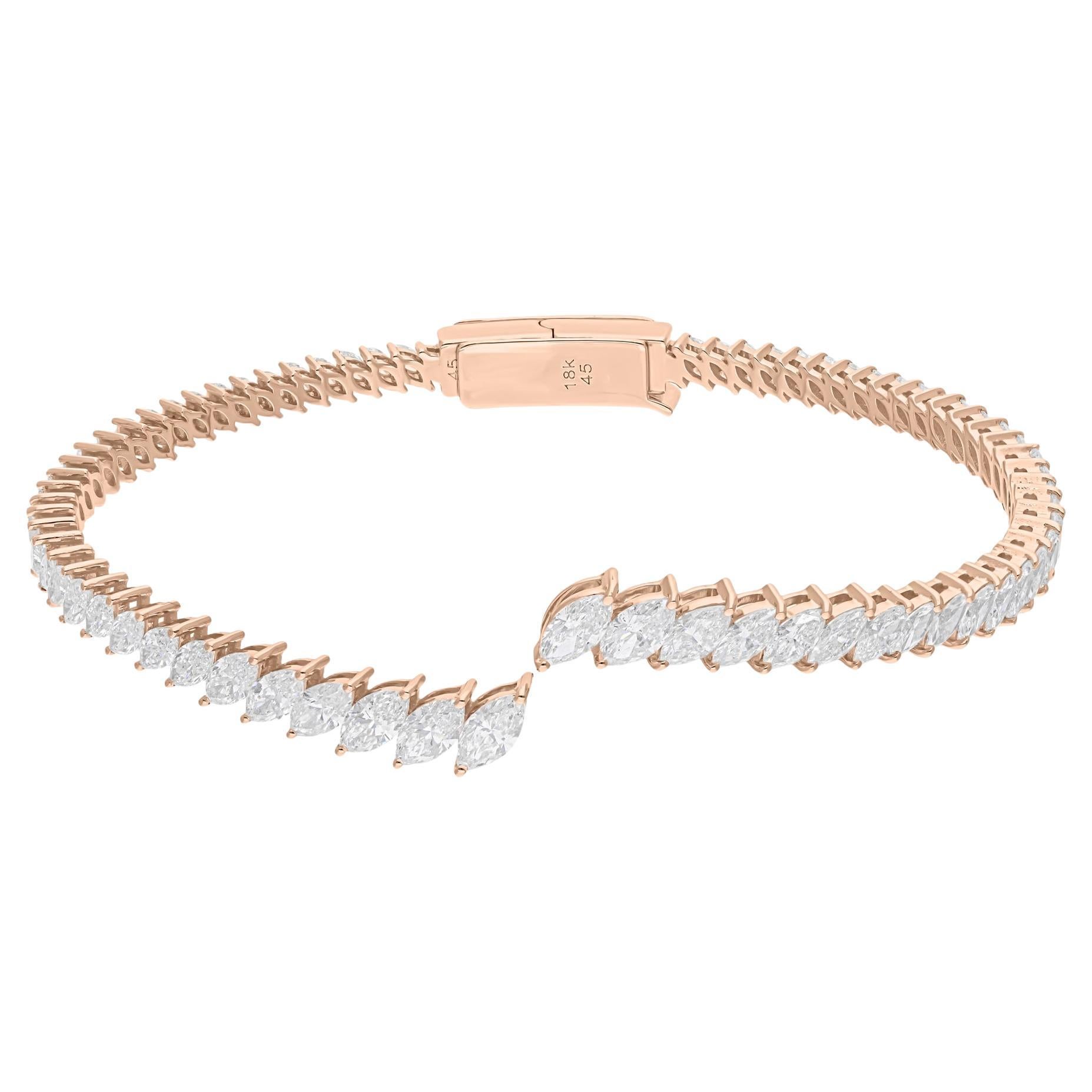 Brazalete abierto de diamantes talla marquesa SI/H 4,87 qt Oro rosa 18k Joyas finas