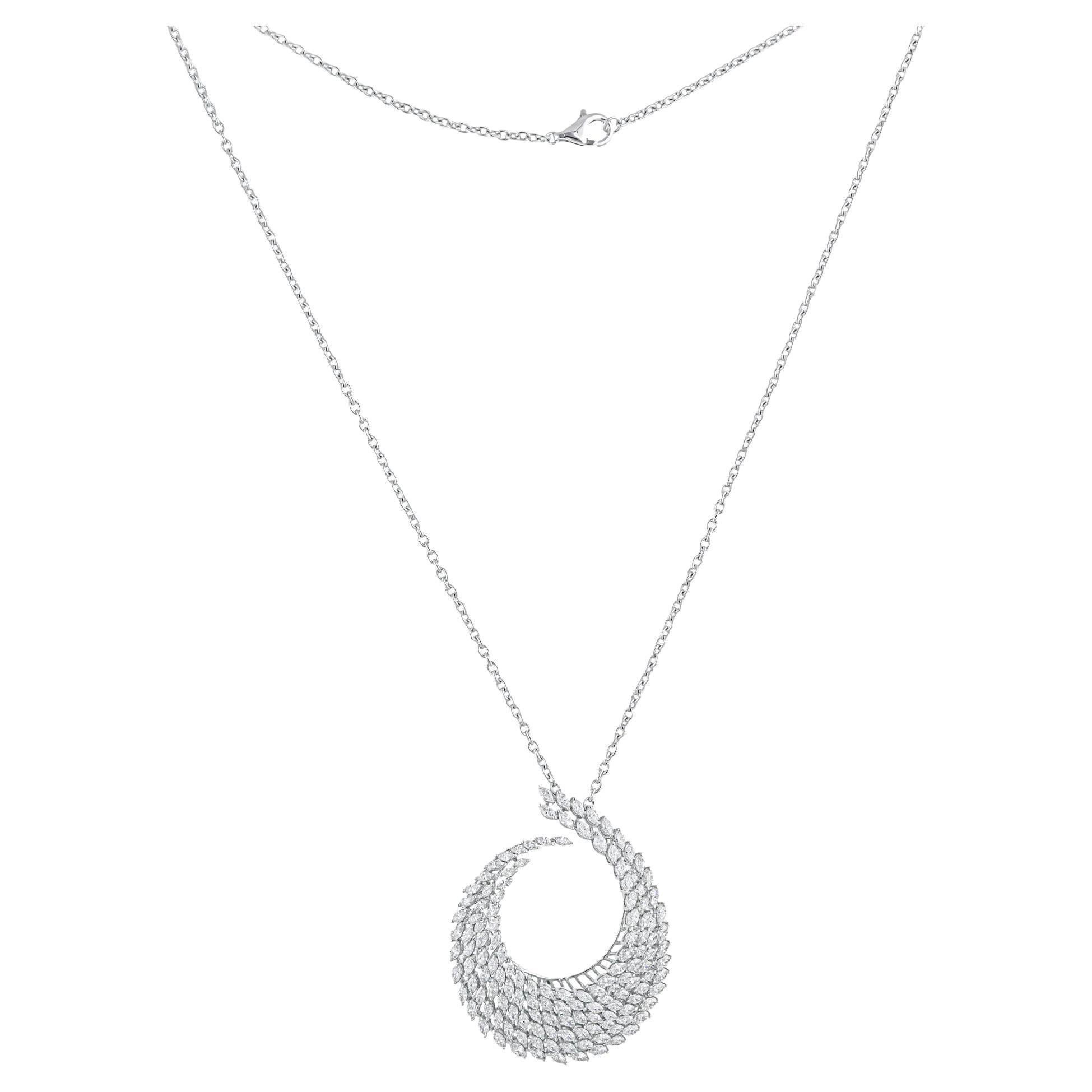 Collar Colgante Gota Racimo de Diamantes Corte Marquesa SI/H Joyas de Oro Blanco 14k Moderno en venta