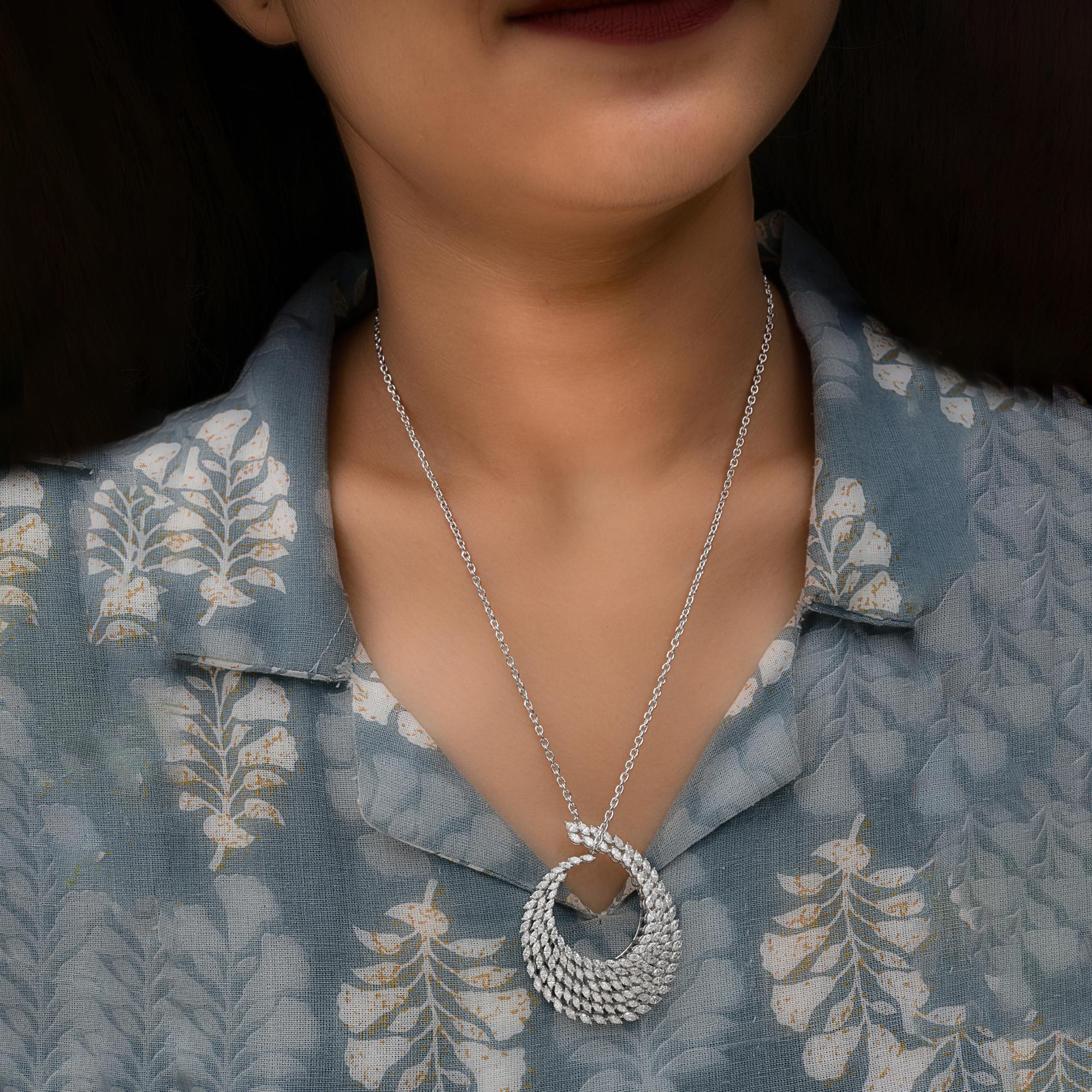 Collar Colgante Gota Racimo de Diamantes Corte Marquesa SI/H Joyas de Oro Blanco 14k en venta 1