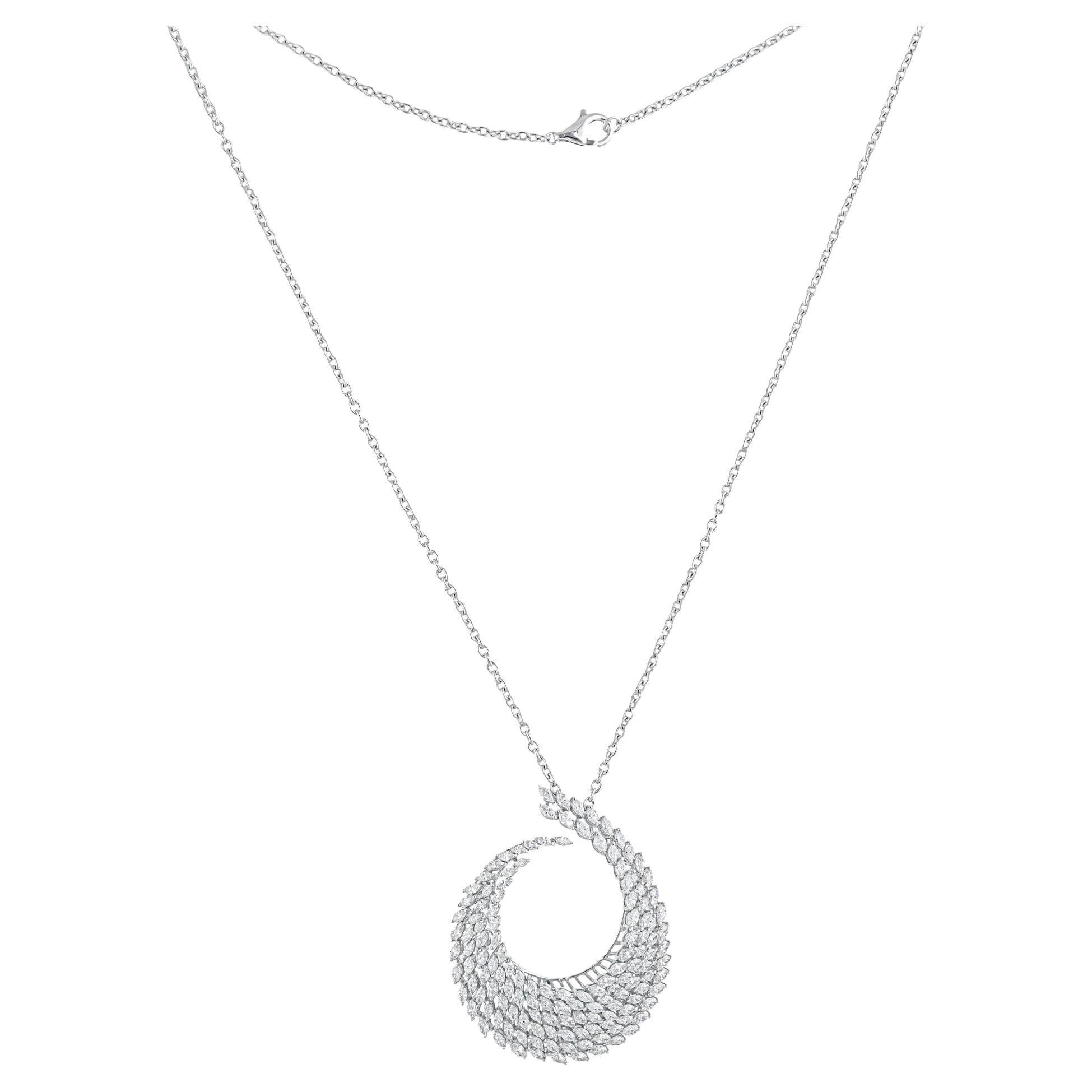 Collana con ciondolo a grappolo di diamanti con taglio marquise SI/H Gioielli in oro bianco 18 carati