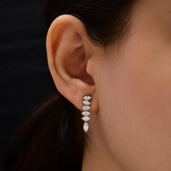 Marquise Cut SI/H Diamond Drop Earrings 18k White Gold Jewelry