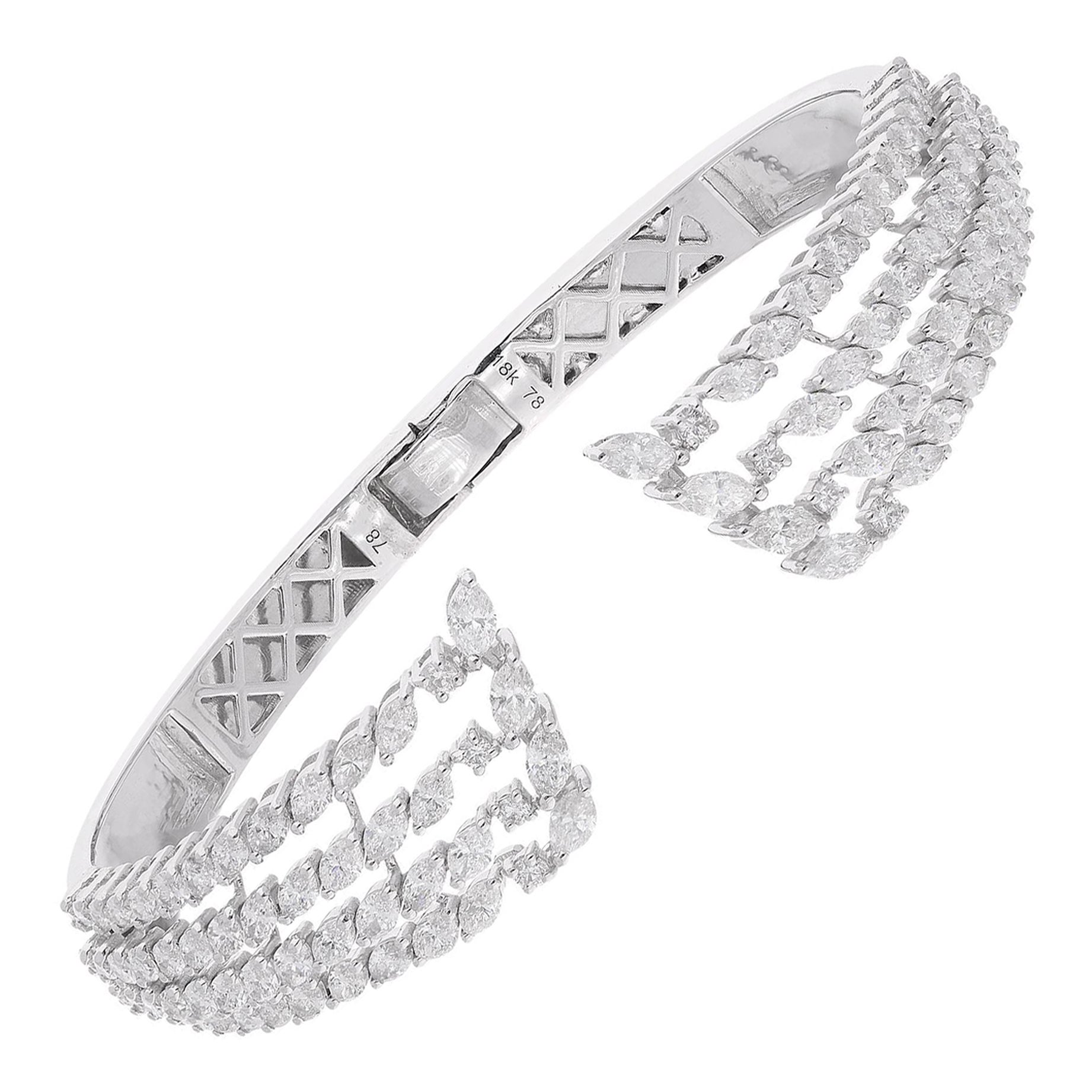 Moderne Bracelet manchette ouvert en or blanc 14k avec diamant SI/H taille marquise en vente