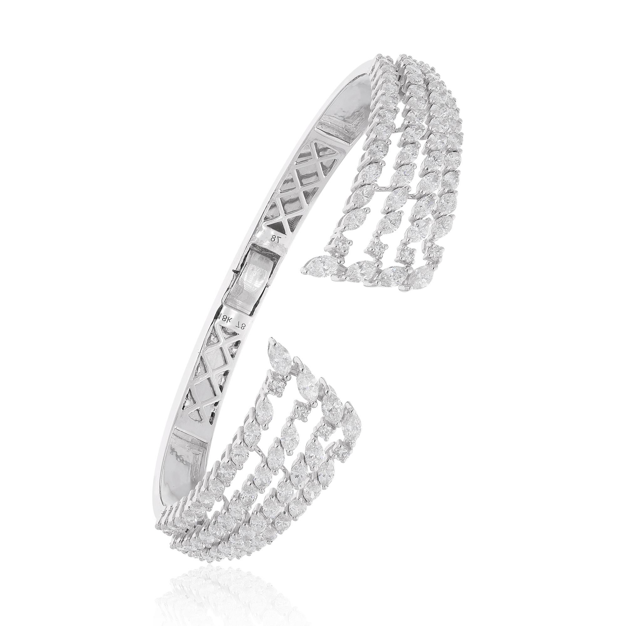 Taille Marquise Bracelet manchette ouvert en or blanc 14k avec diamant SI/H taille marquise en vente