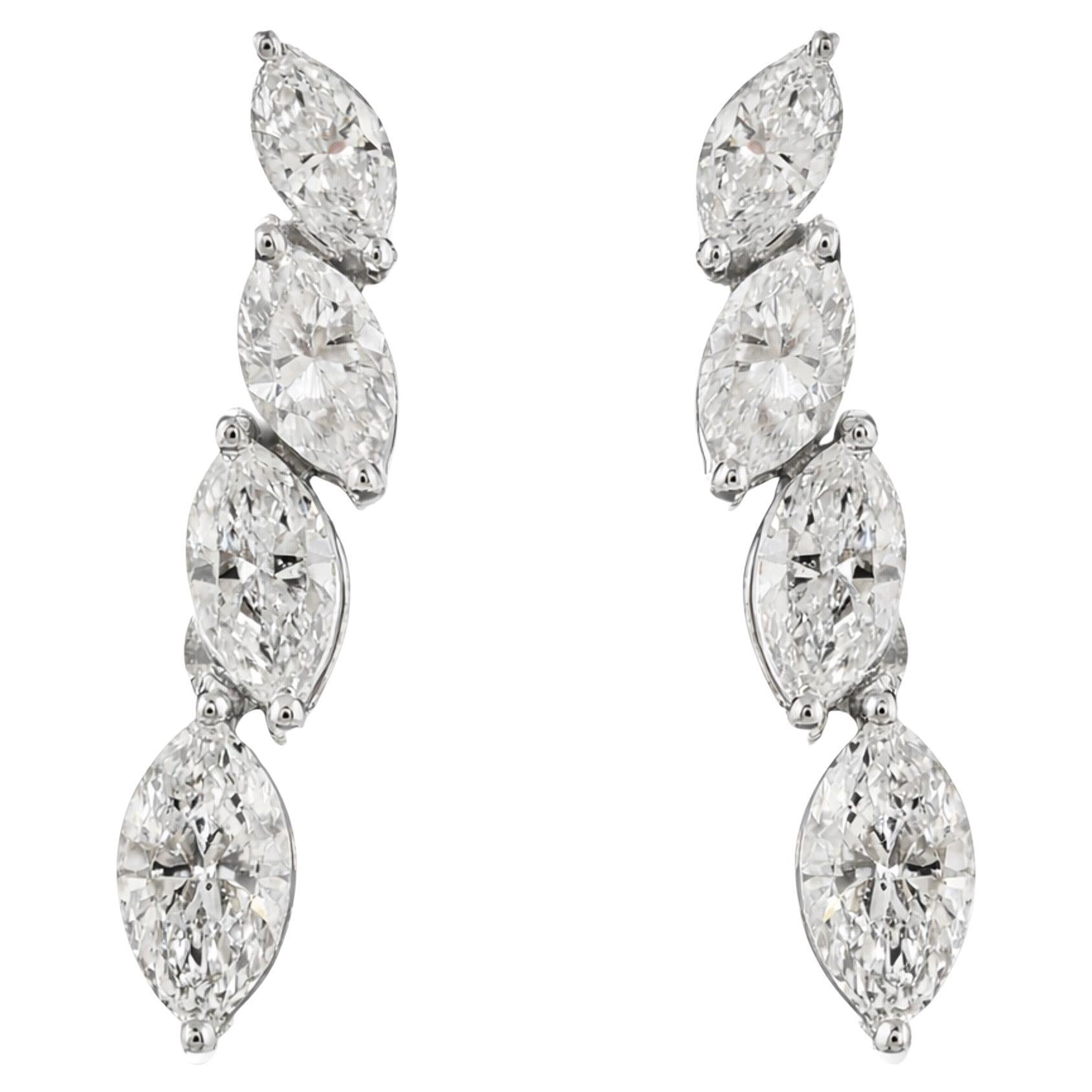 Graduated Marquise Diamond Drop Earrings in 18K White Gold 0.70 Carats