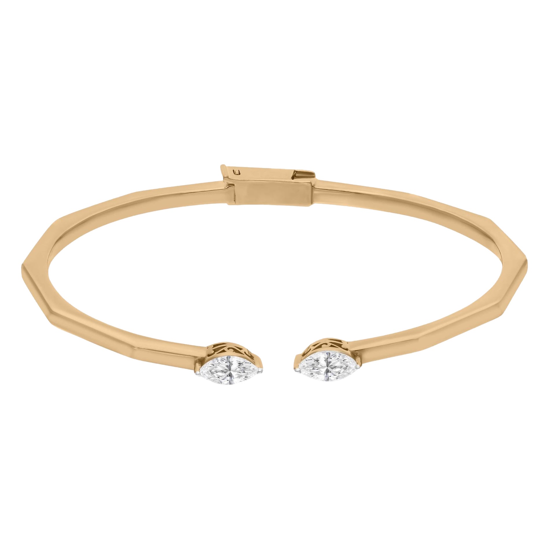 Moderne Bracelet manchette en or jaune 18k avec diamant naturel SI/H de taille marquise en vente