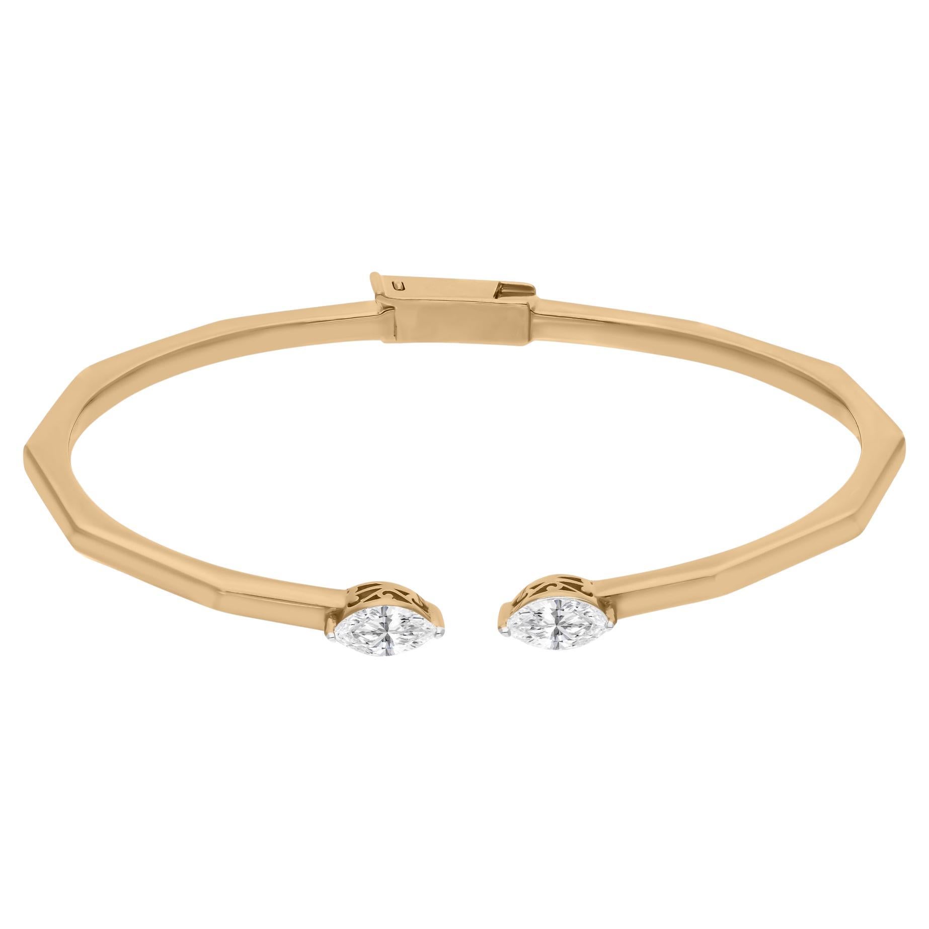 Marquise Cut SI/H Natural Diamond Cuff Bracelet 18k Yellow Gold Fine Jewelry