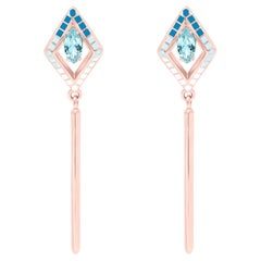 Marquise Cut Sky Blue Topaz Enamel 18K Rose Gold Kora Earrings