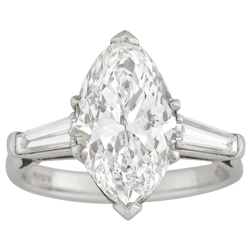 GIA Certified 3.91 Carat Marquise-Cut Diamond Ring For Sale