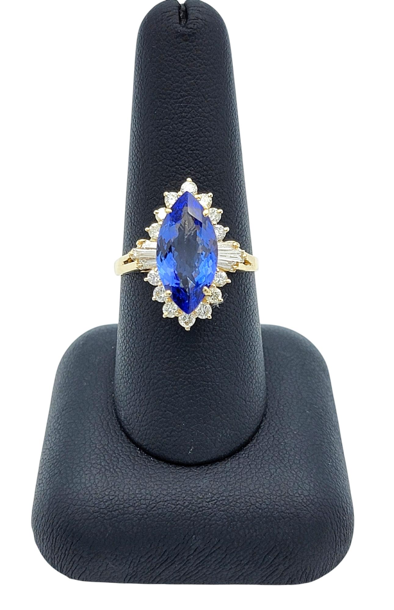 Marquise Cut Tanzanite Cocktail Ring with Diamonds in 14 Karat Yellow Gold For Sale 5