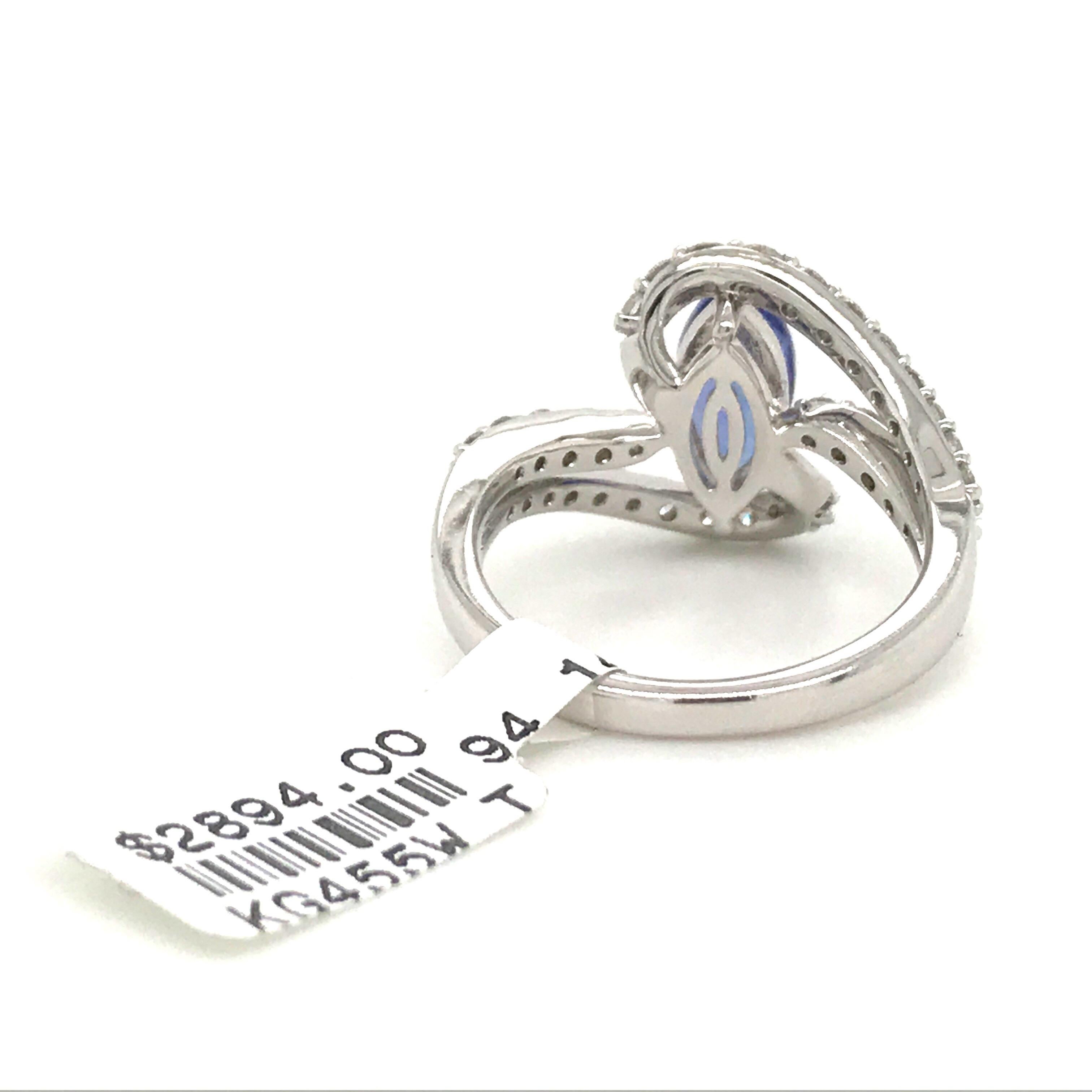 Contemporary Marquise Cut Tanzanite Diamond Ring 1.96 Carat 14 Karat White Gold