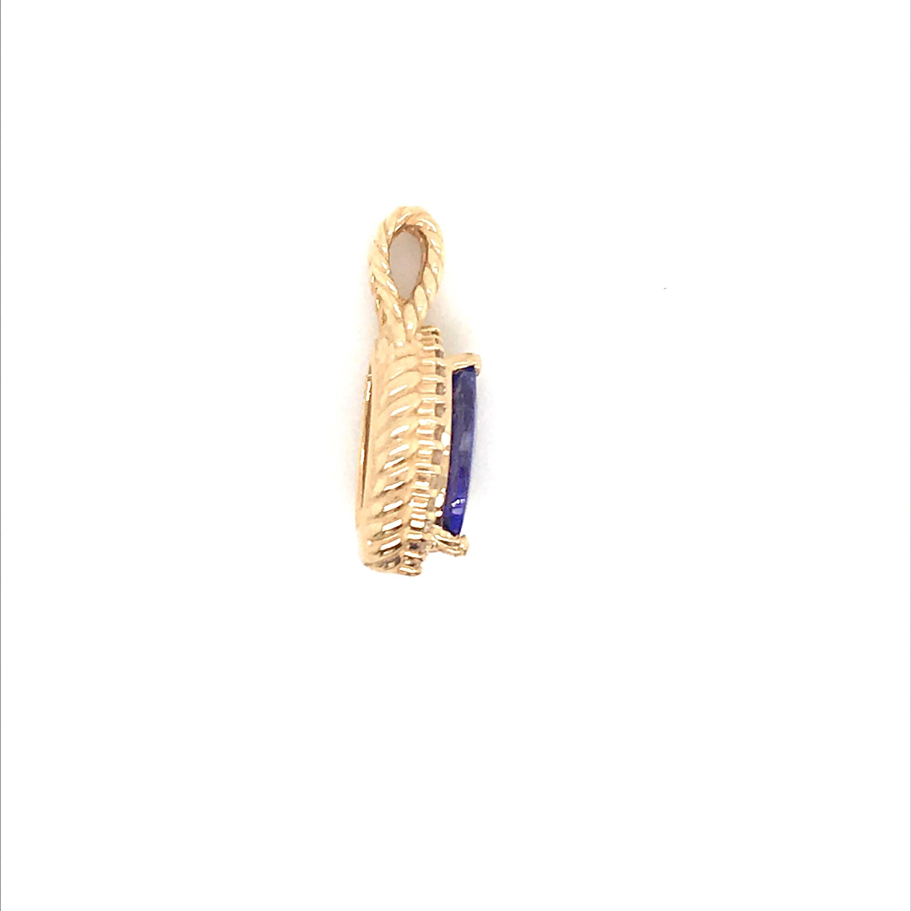 Contemporary Marquise Cut Tanzanite Diamond Yellow Gold Pendant 1.97 Carat 14 Karat Gold