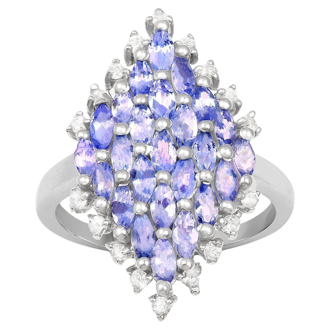 Marquise Cut Tanzanites Cluster Ring White Topazes 2.40 Carats