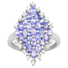 Marquise Cut Tanzanites Cluster Ring White Topazes 2.40 Carats