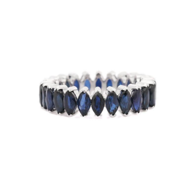 For Sale:  Marquise Deep Blue Sapphire Stackable Unisex Band Ring in 925 Sterling Silver 5