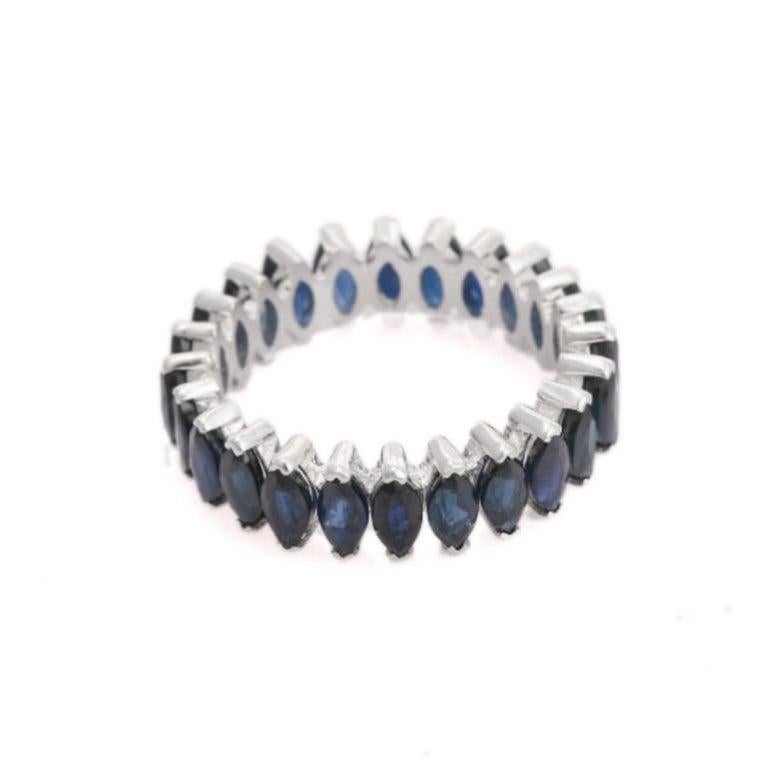 For Sale:  Marquise Deep Blue Sapphire Stackable Unisex Band Ring in 925 Sterling Silver 6