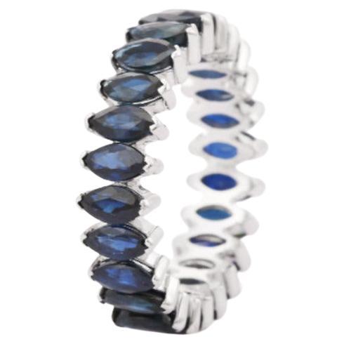 For Sale:  Marquise Deep Blue Sapphire Stackable Band Ring for Her in 925 Sterling Silver