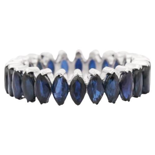 For Sale:  Marquise Deep Blue Sapphire Stackable Unisex Band Ring in 925 Sterling Silver