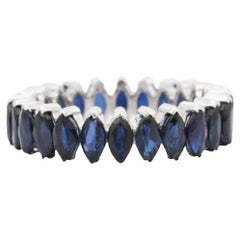 Bague empilable pour mère en argent sterling 925 avec saphir bleu profond marquise
