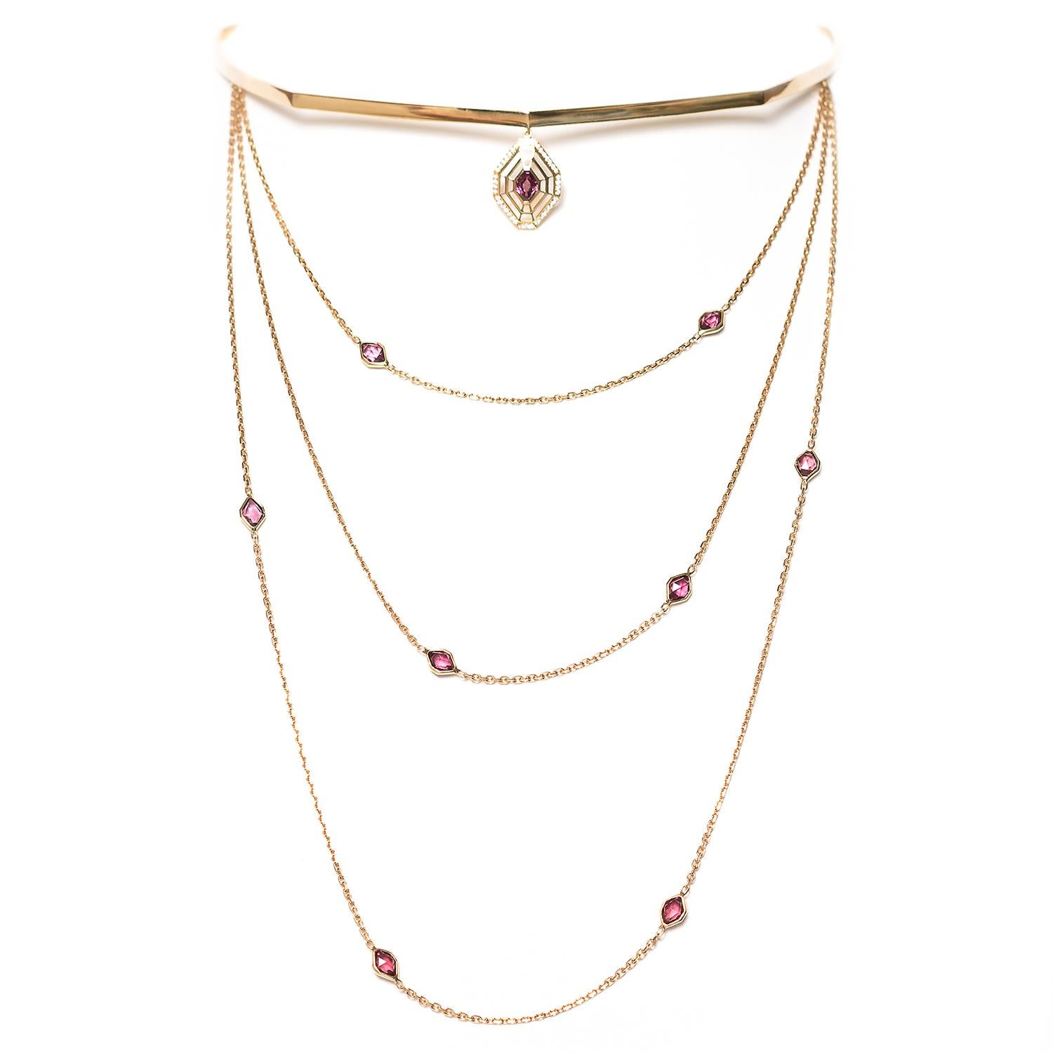 RODOLITES Diamond Yellow Gold Chocker Necklace