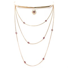 Rhodolite, Diamond Chocker Chain Necklace - 18kt Gold