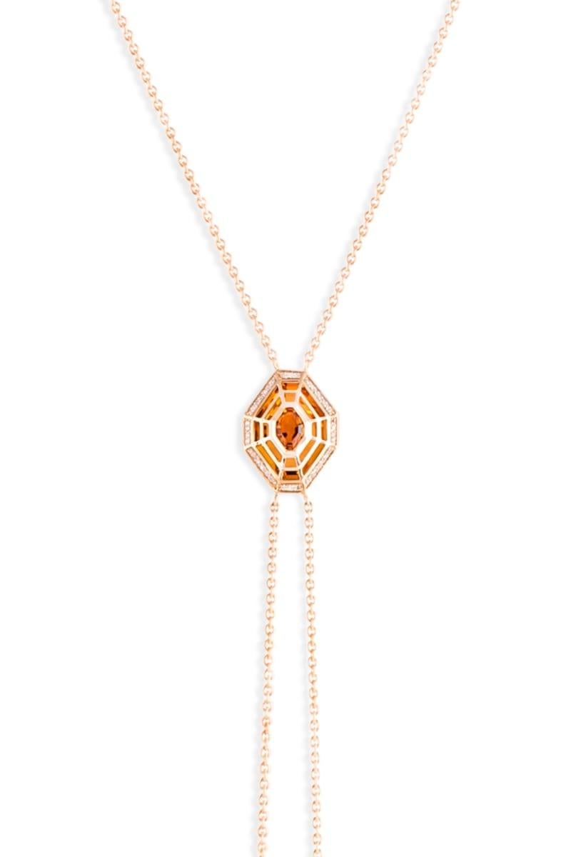 Pear Cut 20.70 Carat CITRINE Diamond Yellow Gold Necklace For Sale