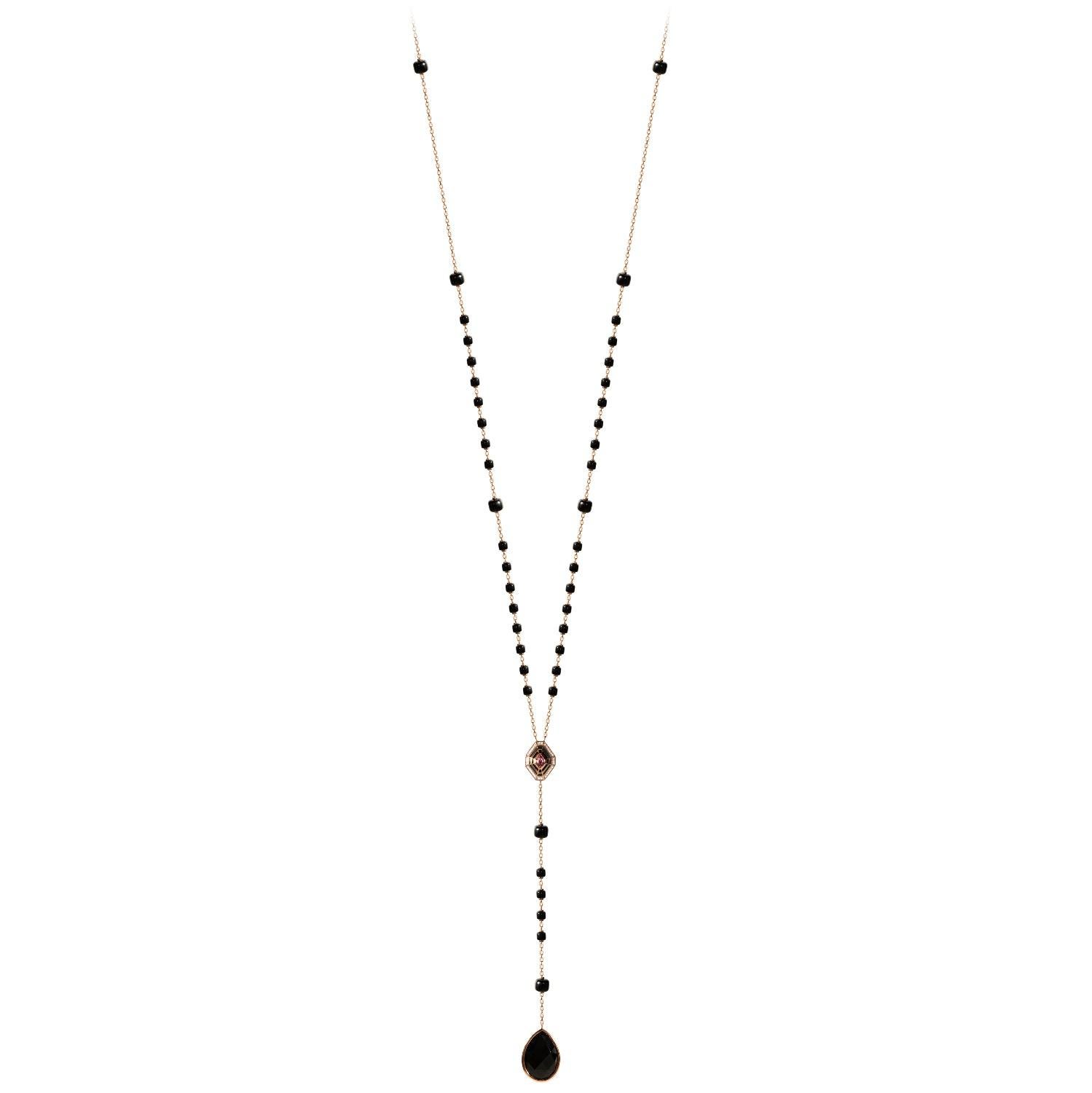 Schwarze JADE Amethyst-Diamant-Halskette aus Roségold 