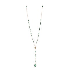 Malachite, Peridot, Diamond Long Necklace - 18kt Gold