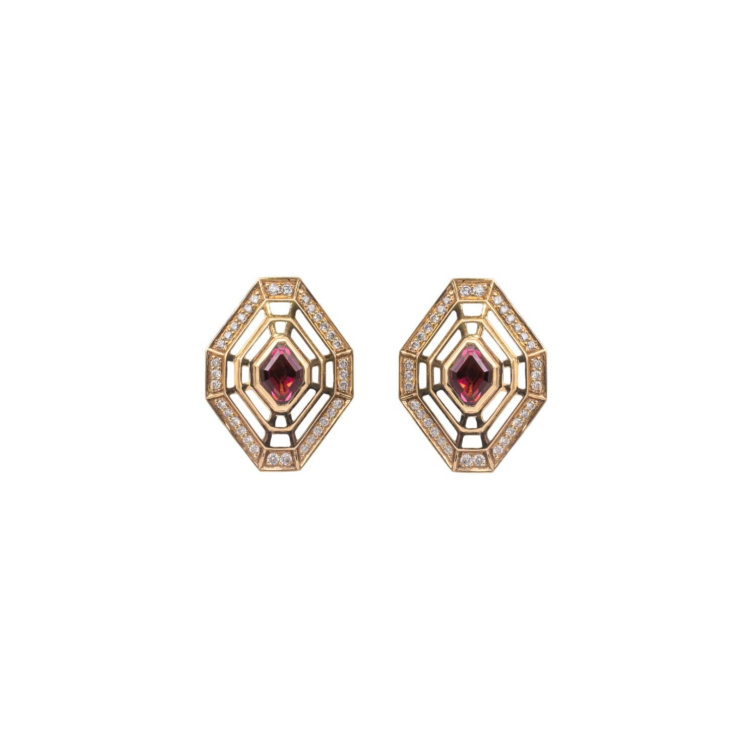 Rhodolite, Diamonds Earrings - 18kt Gold