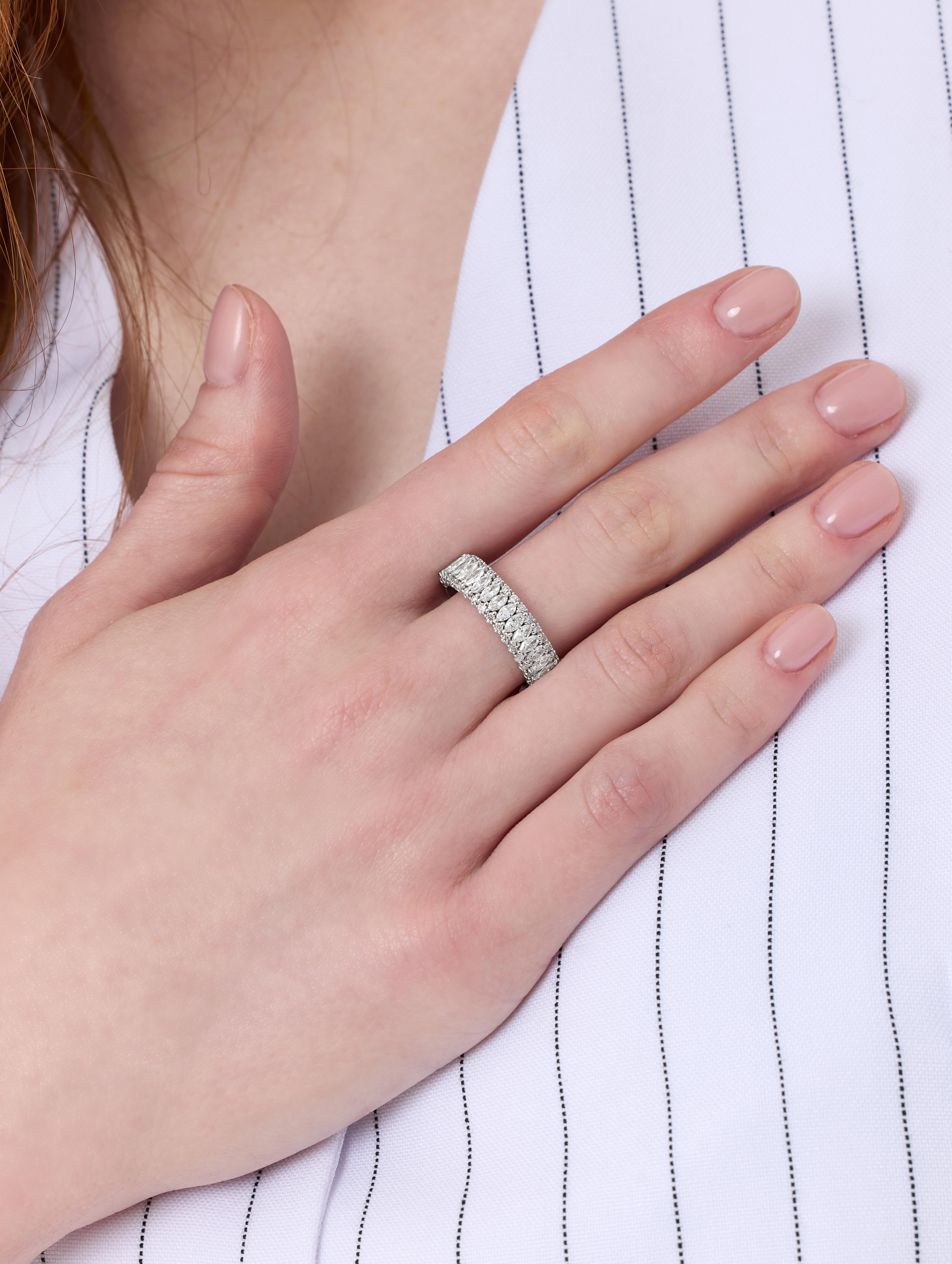 For Sale:  Marquise Diamond 1.07ct Half Eternity Solid Gold Band 2