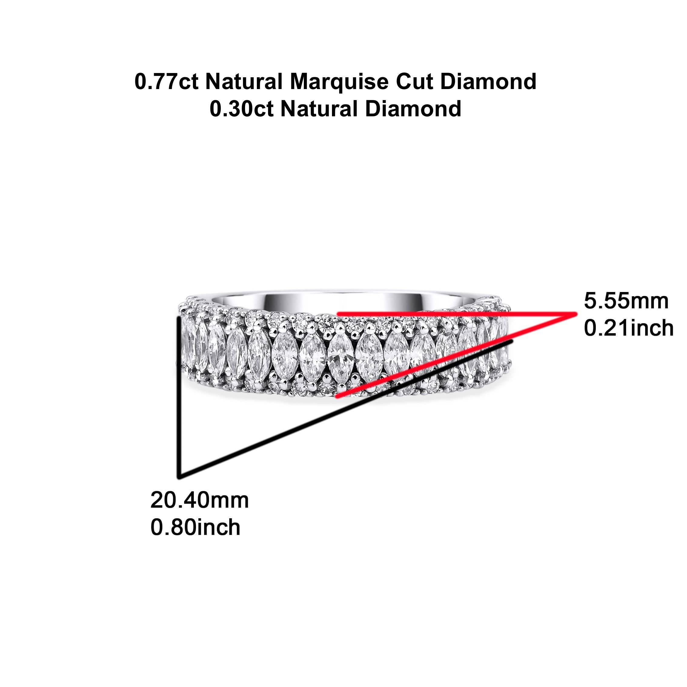 For Sale:  Marquise Diamond 1.07ct Half Eternity Solid Gold Band 6