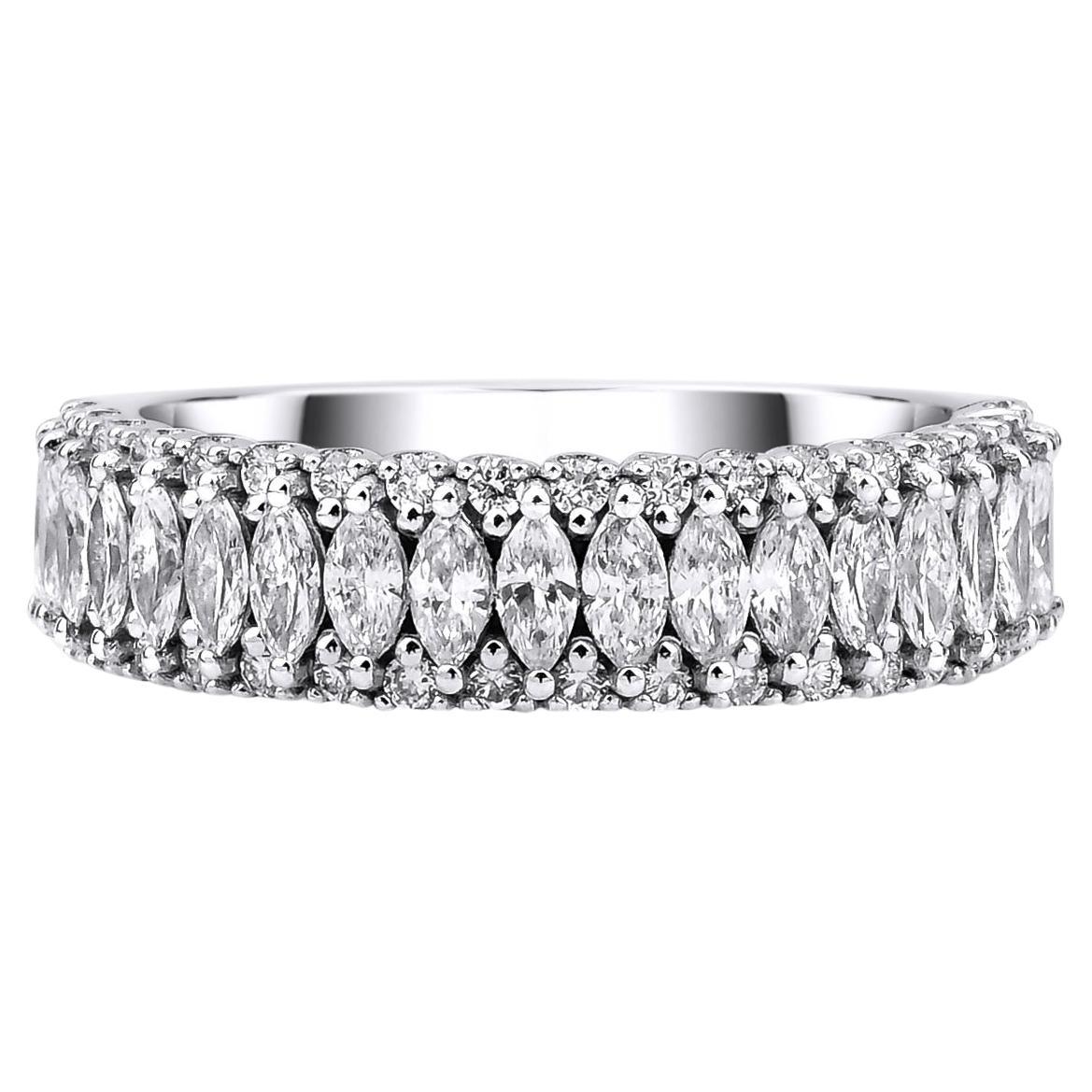 For Sale:  Marquise Diamond 1.07ct Half Eternity Solid Gold Band