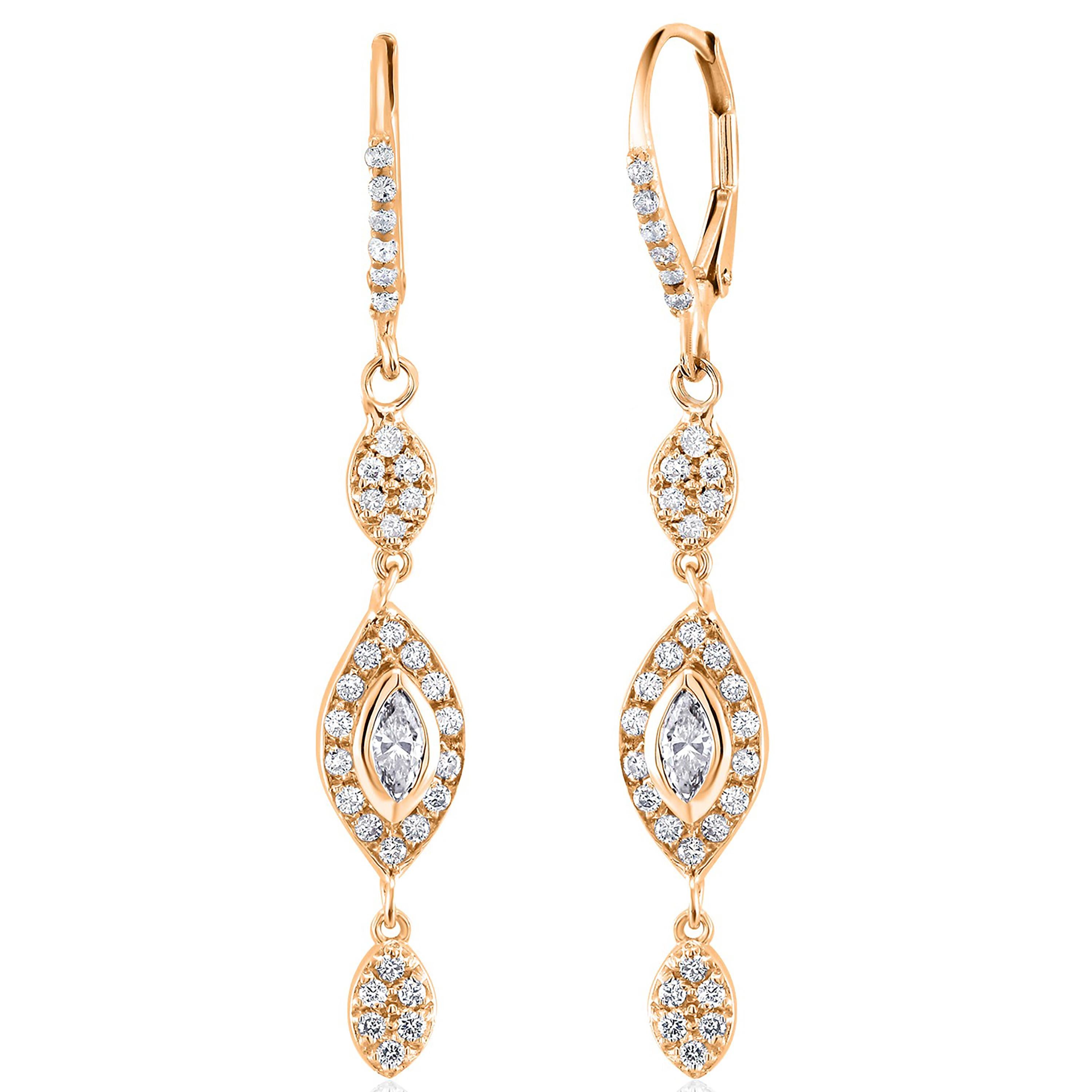   Boucles d'oreilles en or jaune 18 carats avec diamant marquise de 1,25 carat et d'une longueur de 1,70 pouce  Neuf - En vente à New York, NY