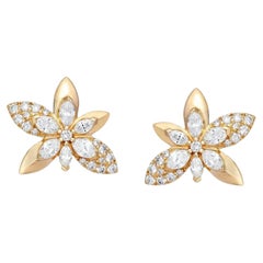 1.40ctw Marquise Diamond 14K Yellow Gold Flower Stud Earrings