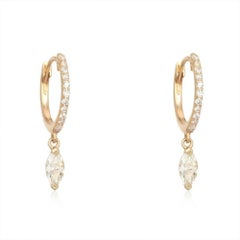Marquise Diamond 14K (or 18k upon request) Yellow Gold Drop Huggie Earrings