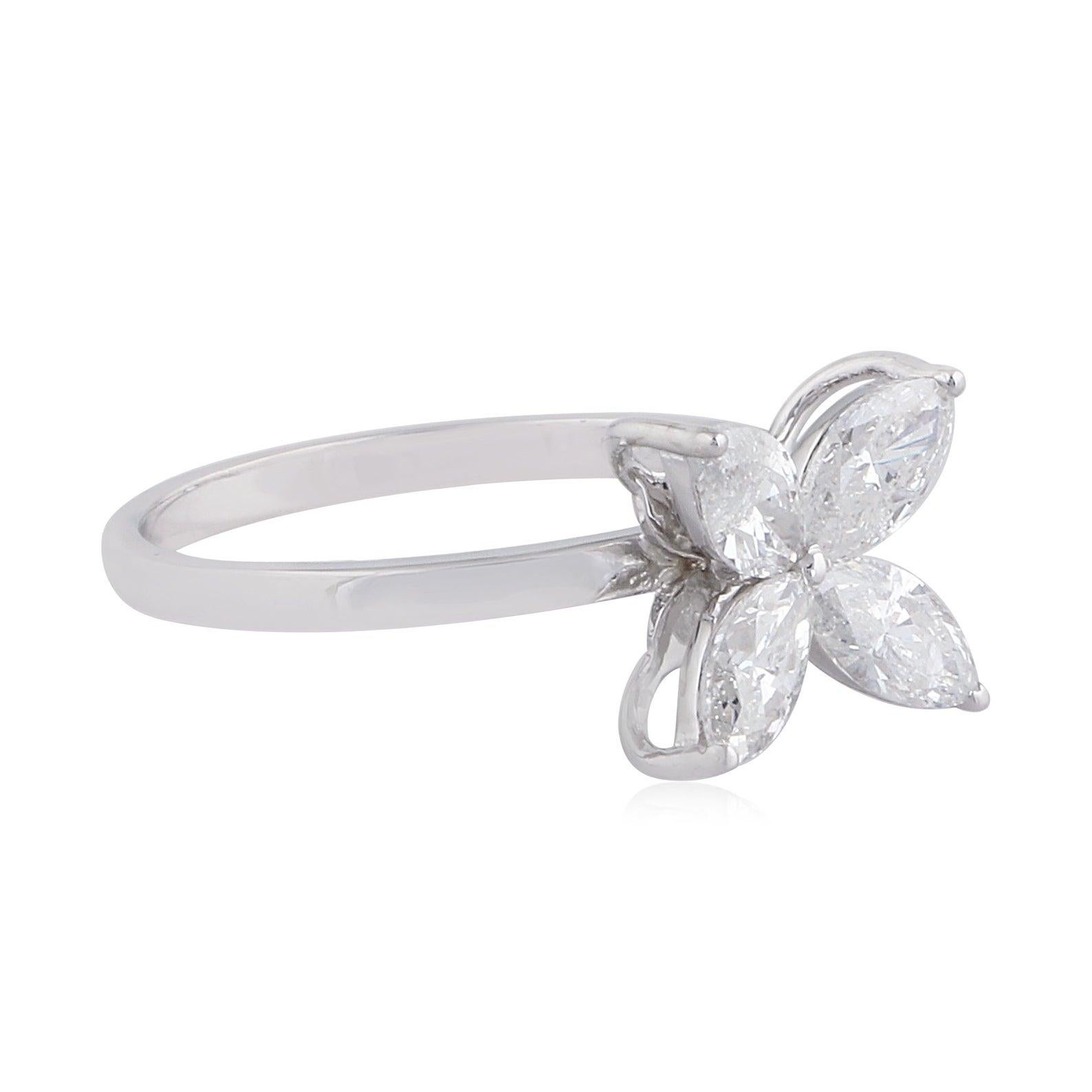 Modern Marquise Diamond 14 Karat Gold Floral Ring For Sale