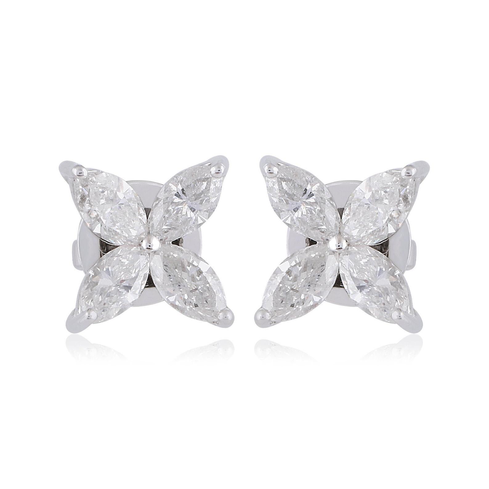 Marquise Cut Marquise Diamond 18 Karat Gold Floral Stud Earrings For Sale
