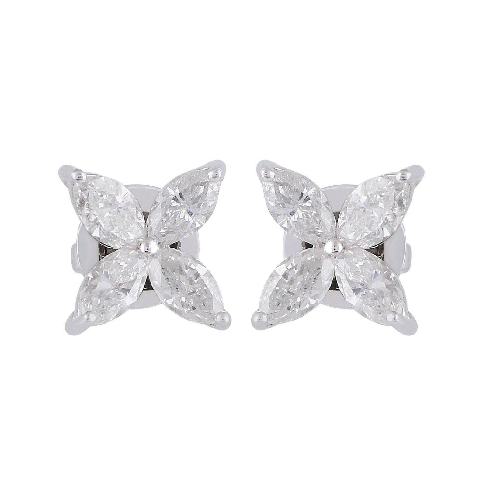 Marquise Diamond 18 Karat Gold Floral Stud Earrings For Sale