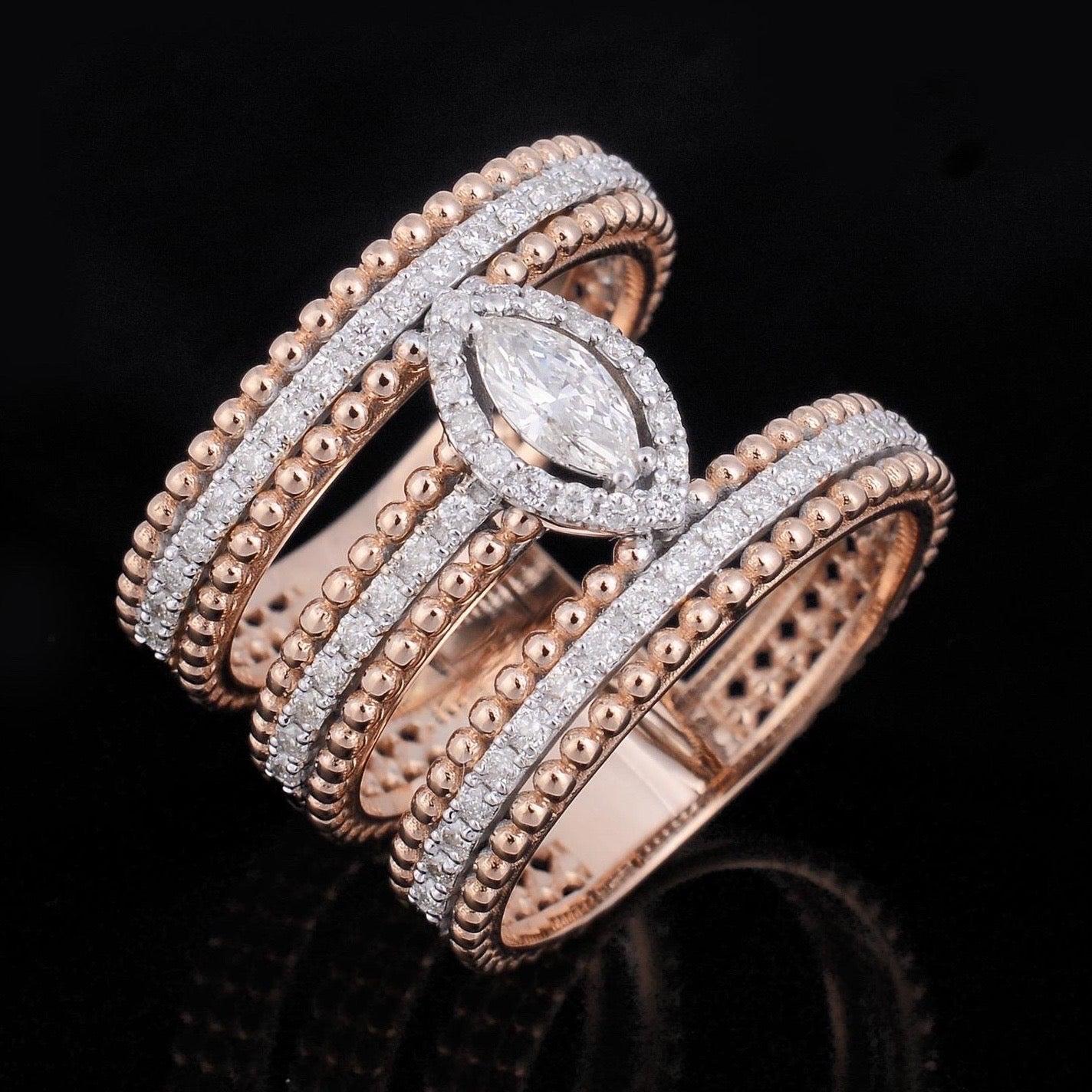 For Sale:  Marquise Diamond 18 Karat Rose Gold Ring 3