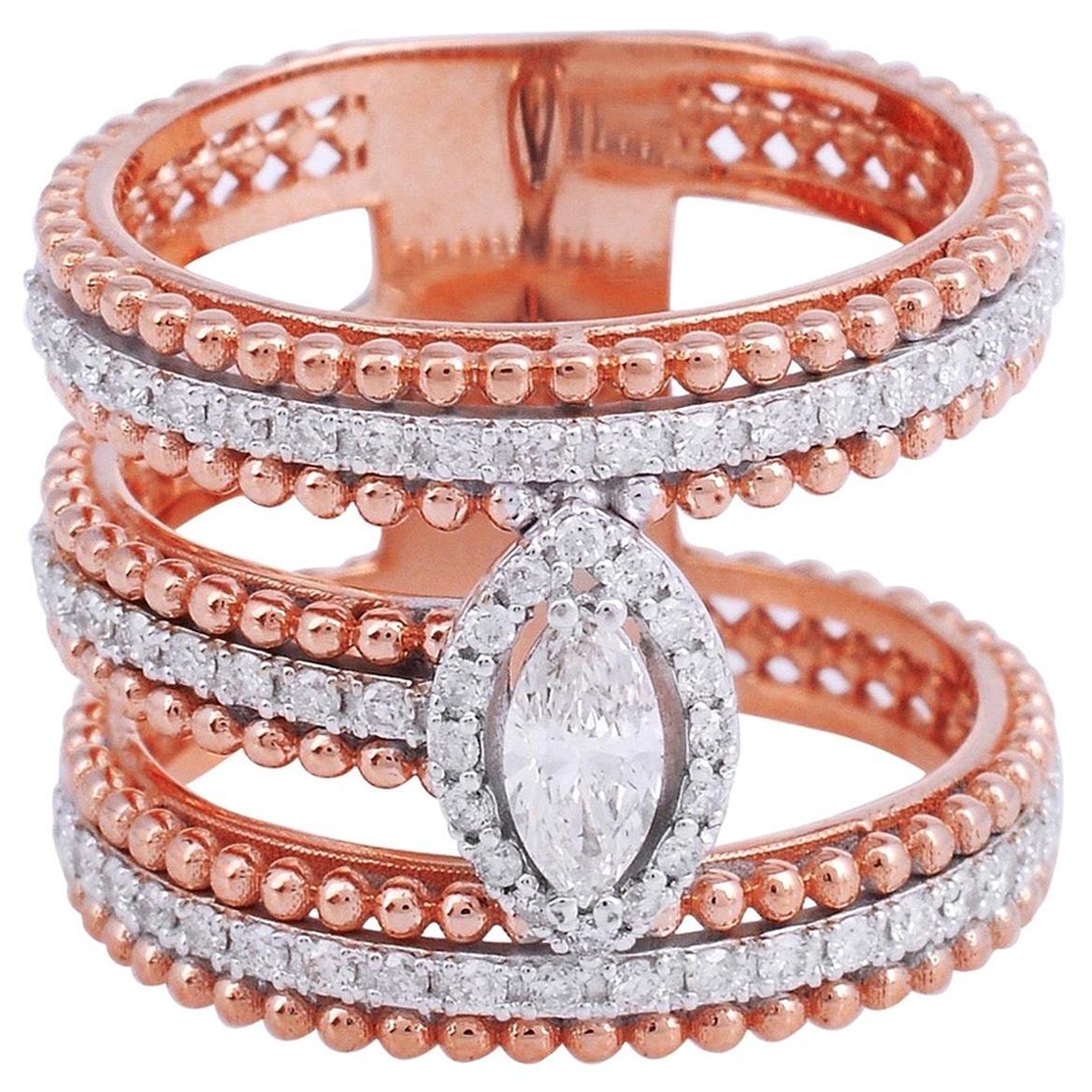 For Sale:  Marquise Diamond 18 Karat Rose Gold Ring