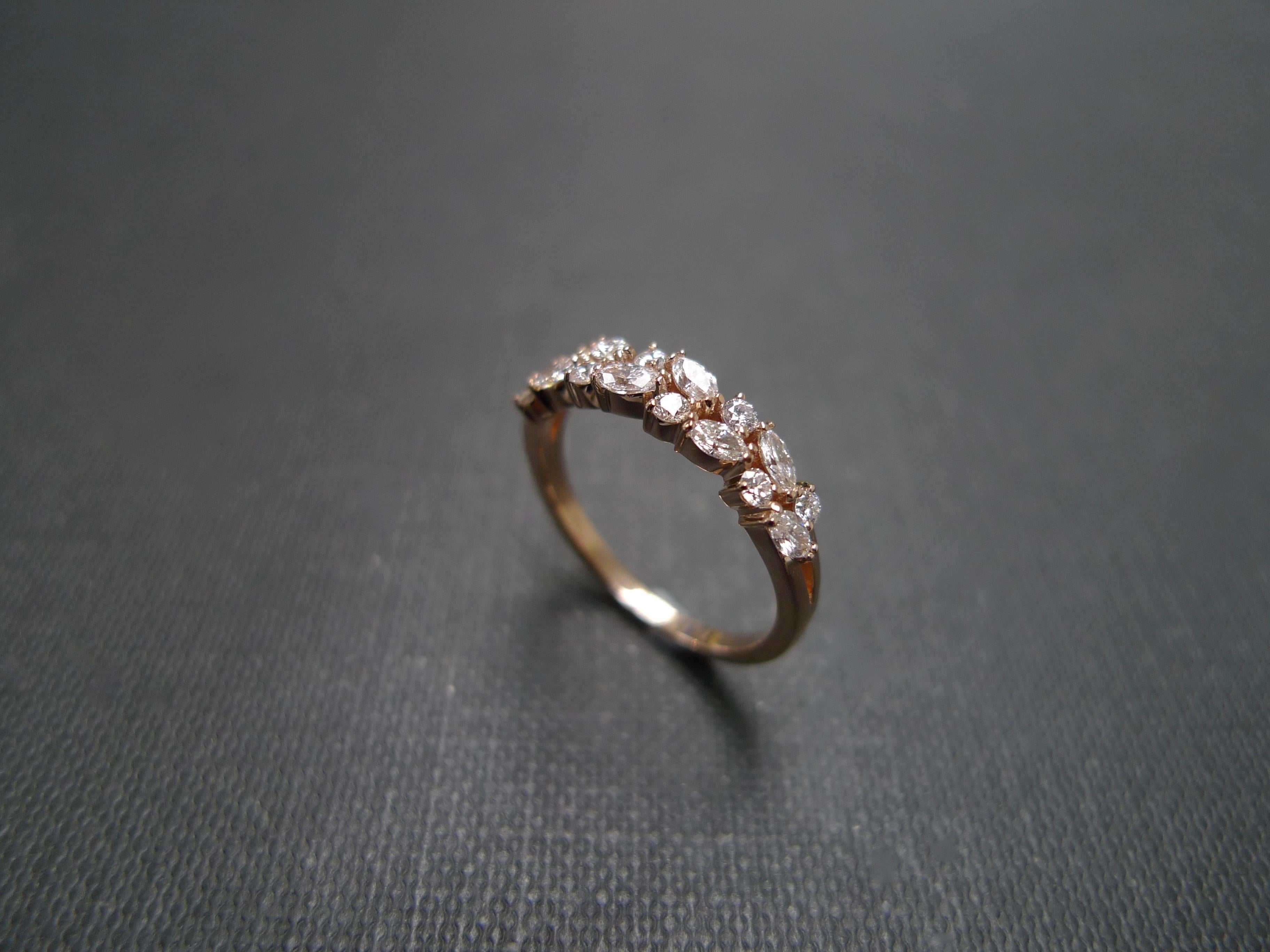 For Sale:  Marquise Diamond and Round Brilliant Cut Diamond Wedding Ring in 18k Rose Gold 8