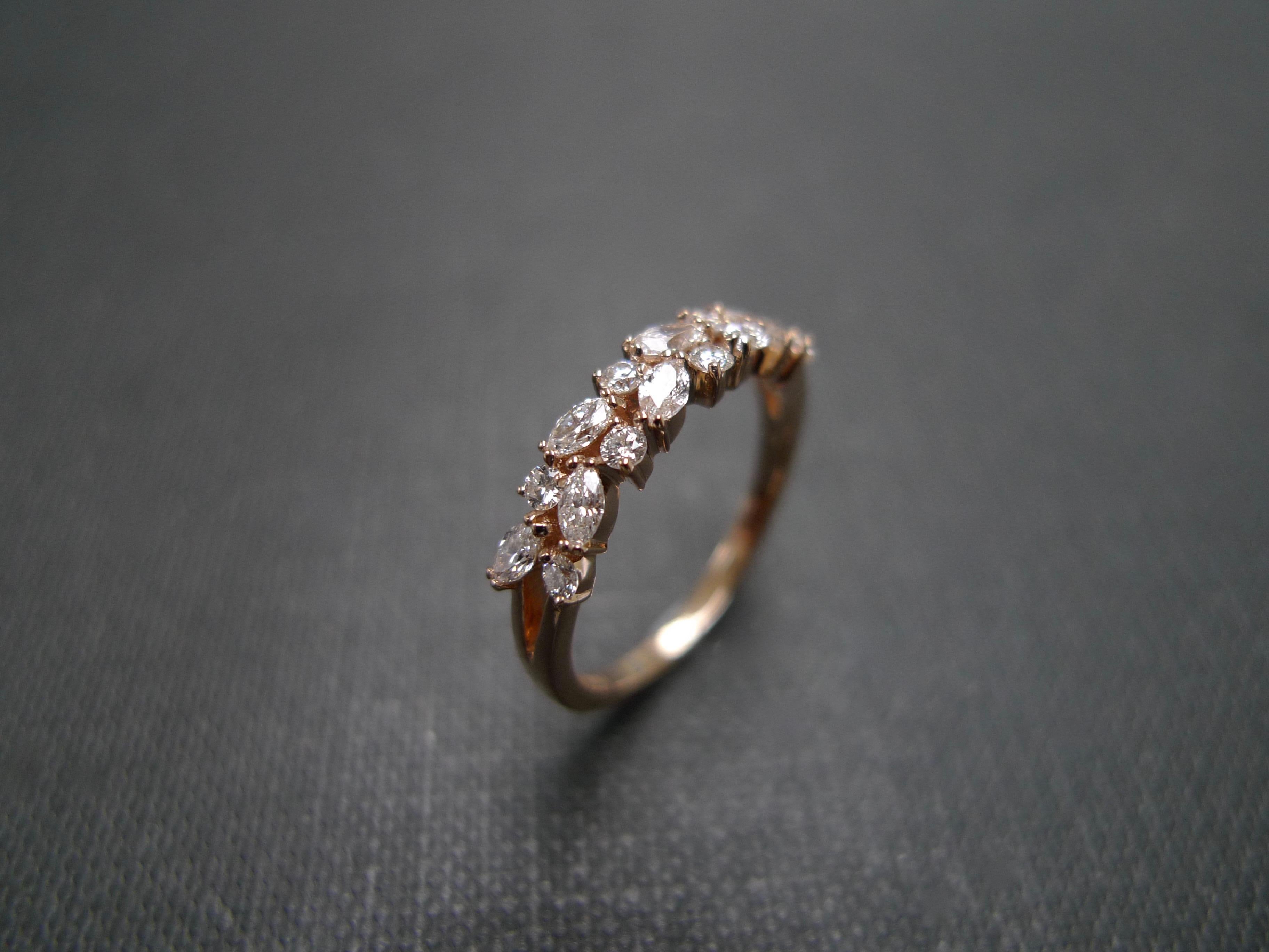 For Sale:  Marquise Diamond and Round Brilliant Cut Diamond Wedding Ring in 18k Rose Gold 9