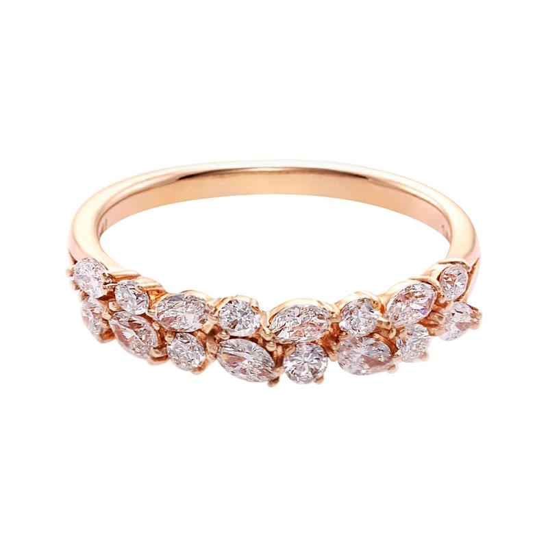 Bague de mariage en or rose 18 carats avec diamants taille marquise et diamants ronds taille brillant