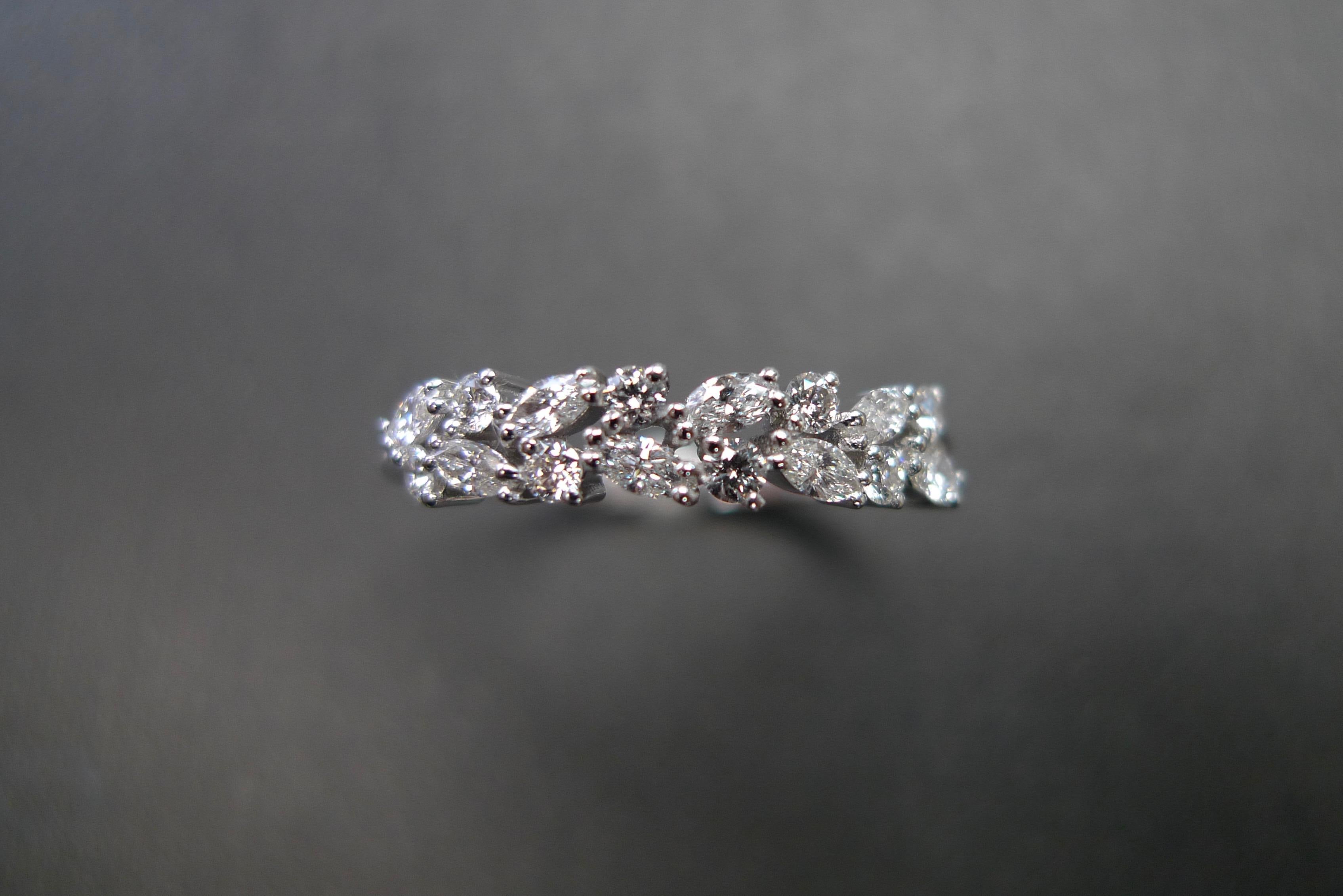 For Sale:  Marquise Diamond and Round Brilliant Cut Diamond Wedding Ring in 18K White Gold  10