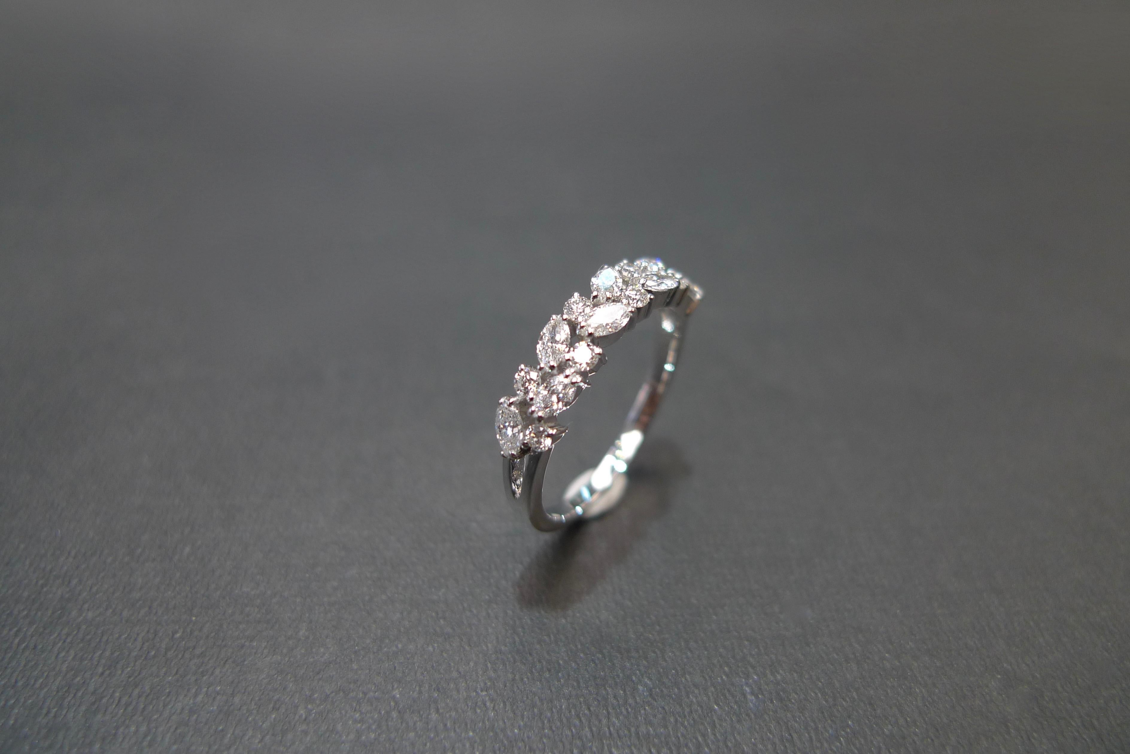 For Sale:  Marquise Diamond and Round Brilliant Cut Diamond Wedding Ring in 18K White Gold  11