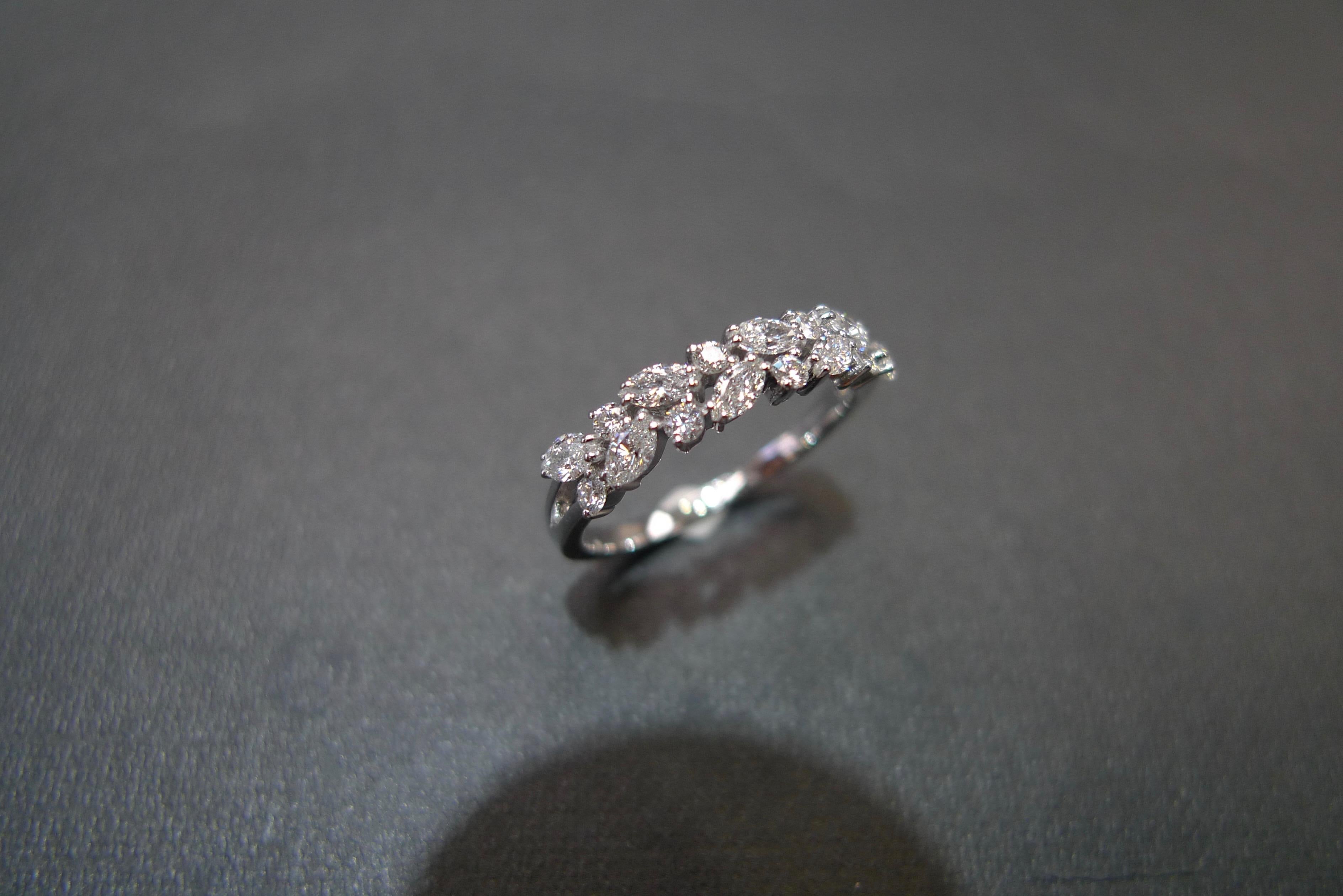 For Sale:  Marquise Diamond and Round Brilliant Cut Diamond Wedding Ring in 18K White Gold  12