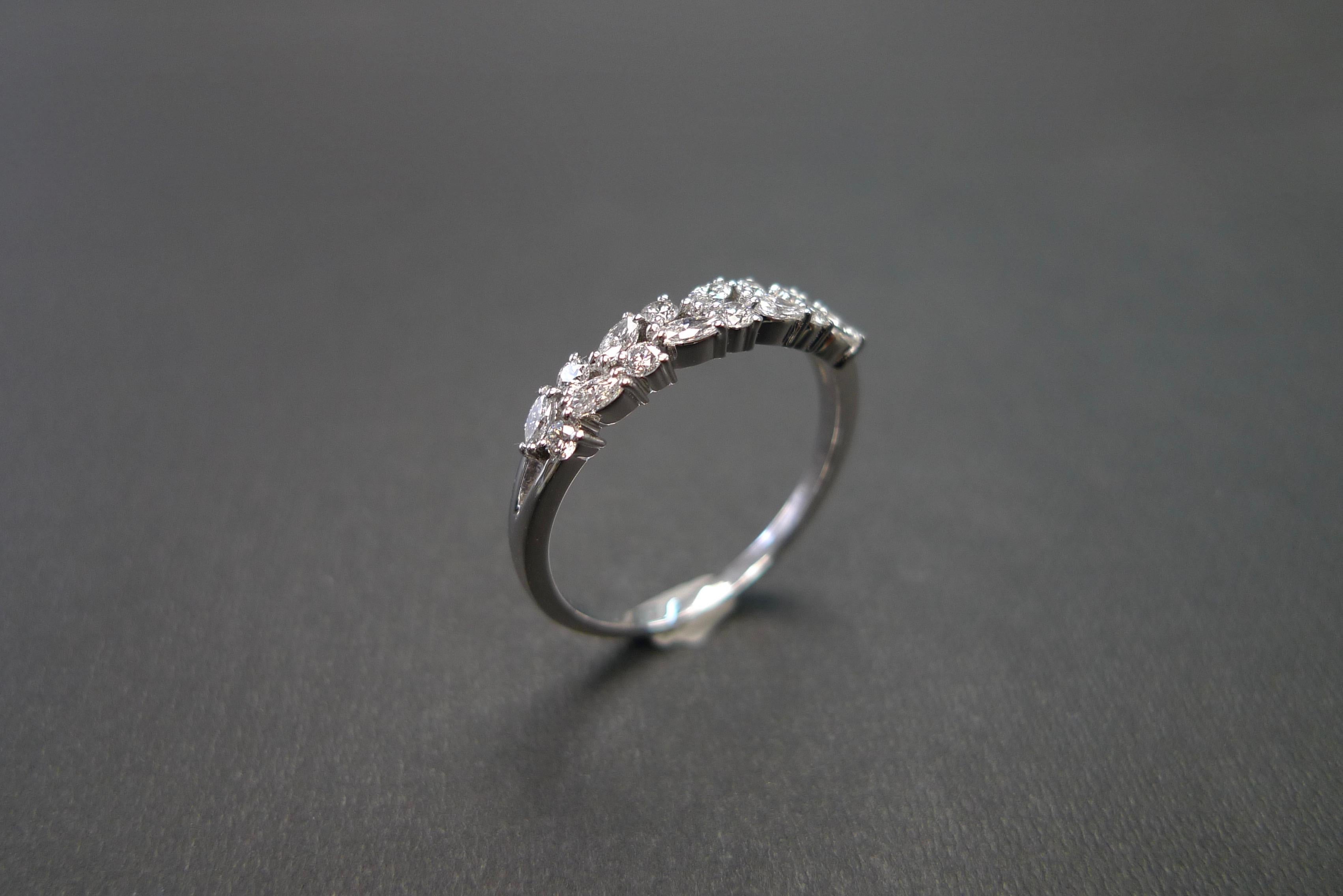 For Sale:  Marquise Diamond and Round Brilliant Cut Diamond Wedding Ring in 18K White Gold  14