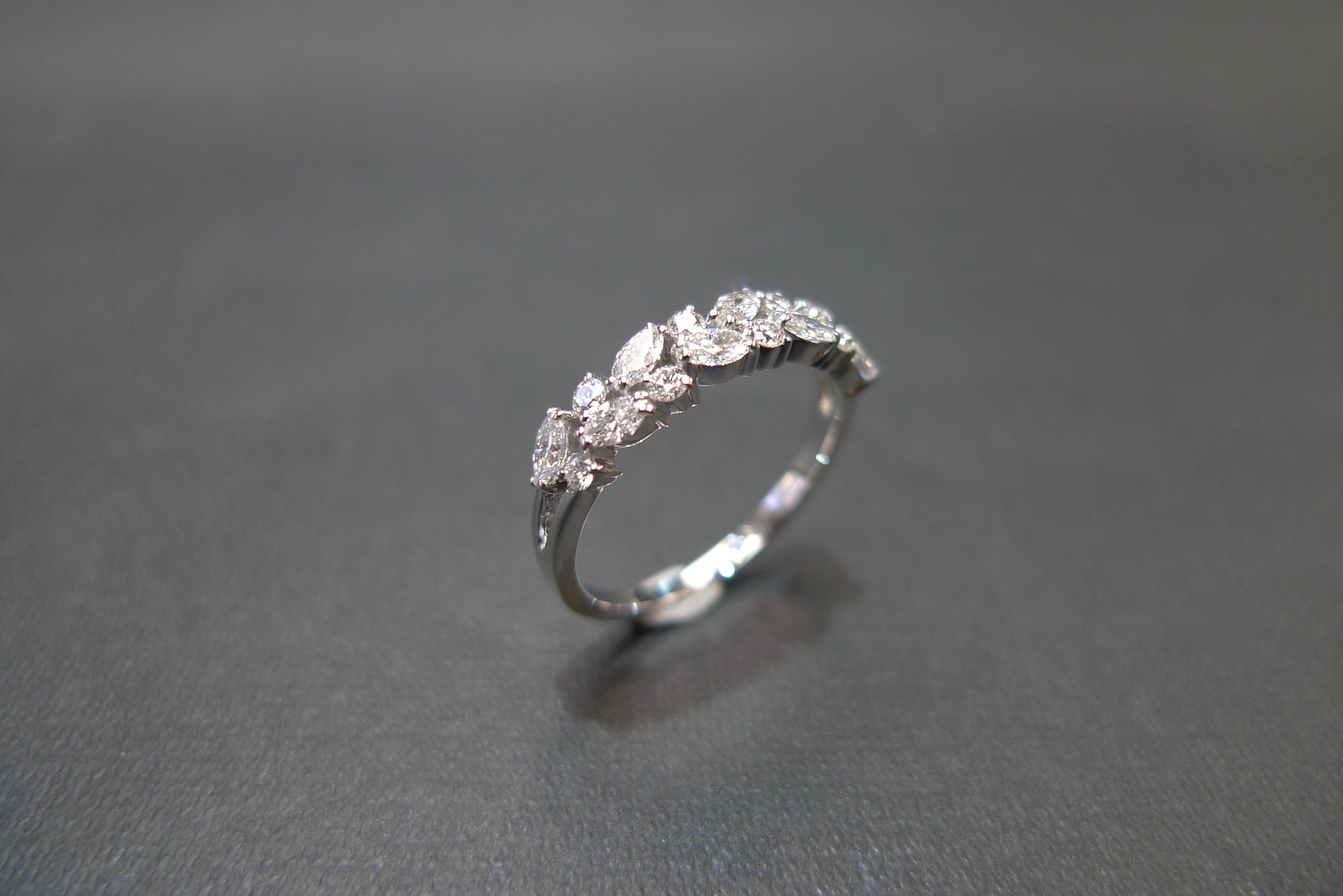 For Sale:  Marquise Diamond and Round Brilliant Cut Diamond Wedding Ring in 18K White Gold  3
