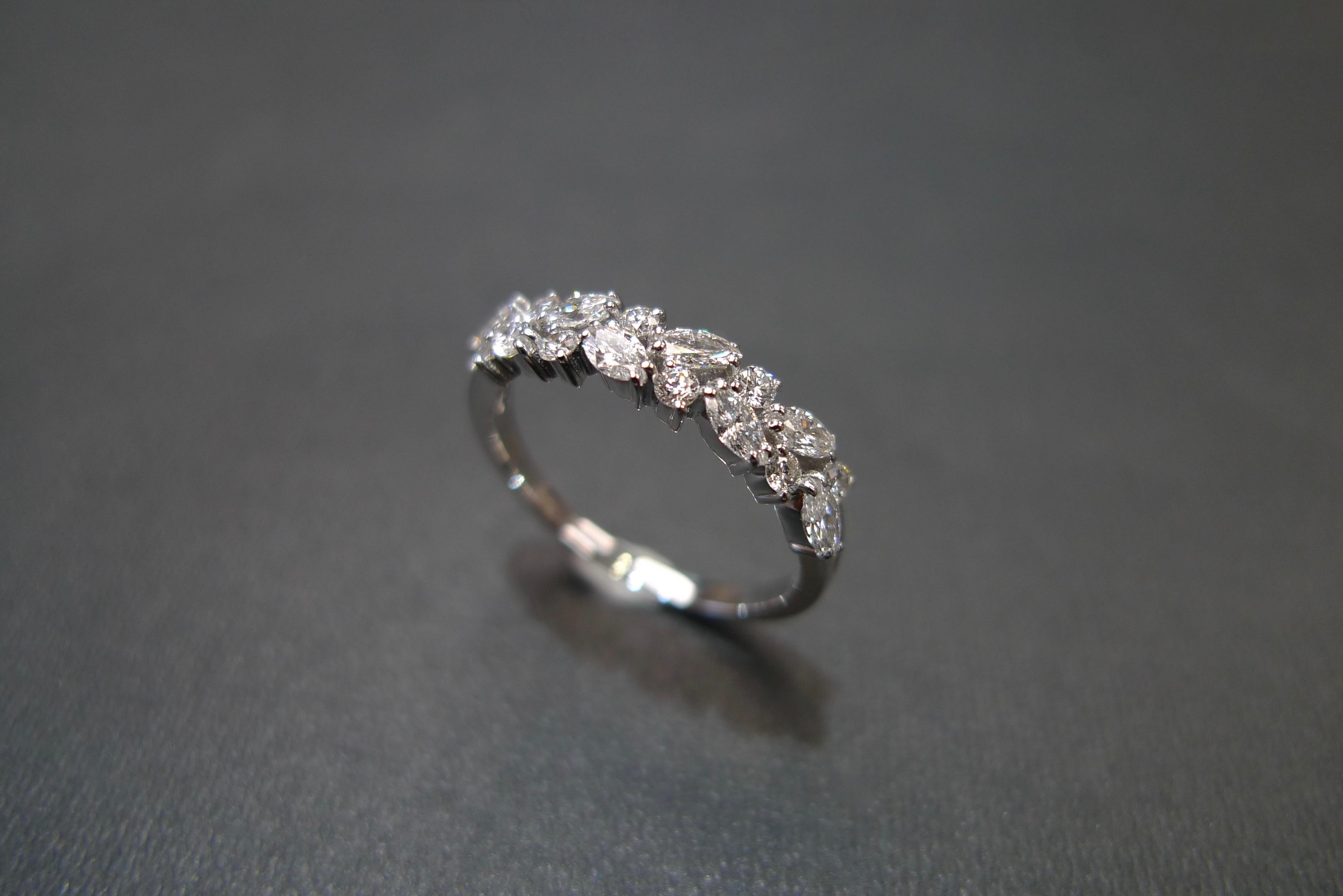 For Sale:  Marquise Diamond and Round Brilliant Cut Diamond Wedding Ring in 18K White Gold  4