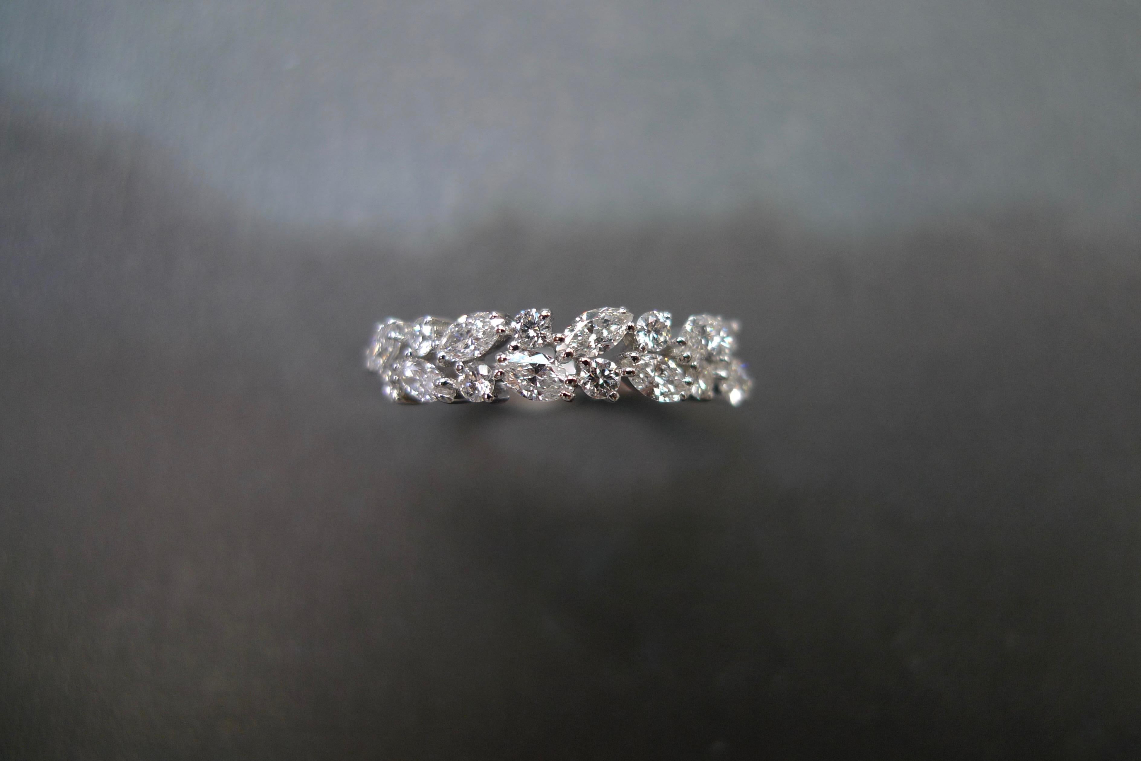 For Sale:  Marquise Diamond and Round Brilliant Cut Diamond Wedding Ring in 18K White Gold  5