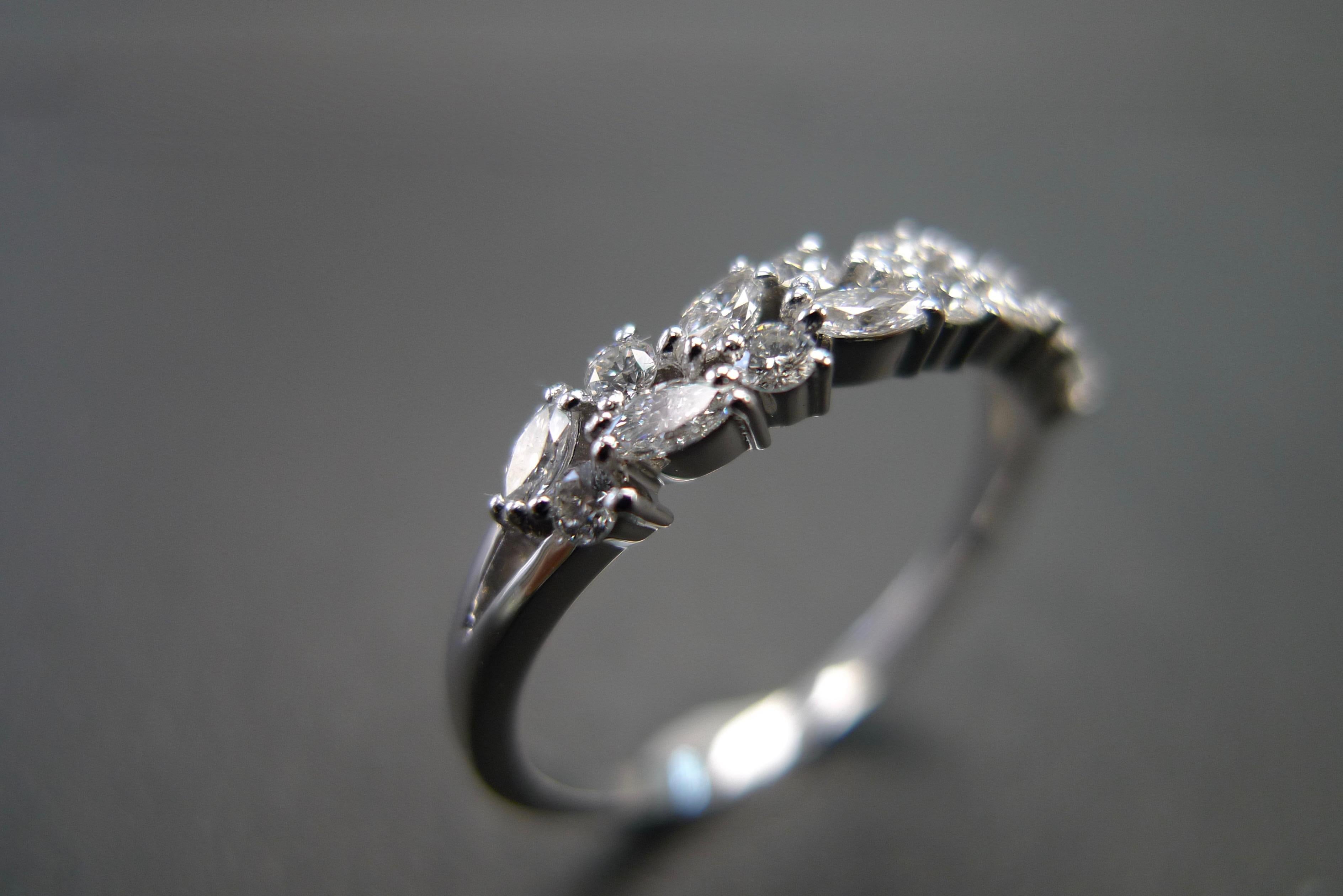 For Sale:  Marquise Diamond and Round Brilliant Cut Diamond Wedding Ring in 18K White Gold  6